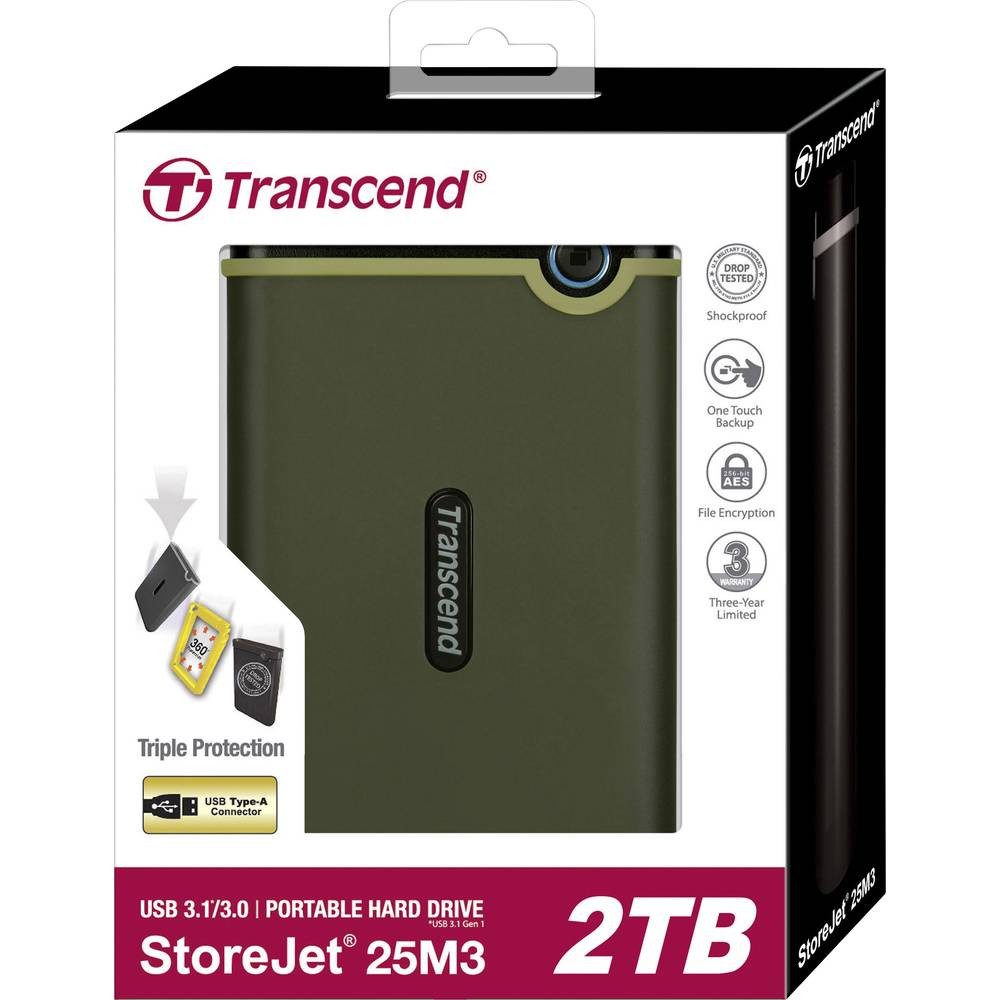 Transcend 2TB USB 3.1 TS2TSJ25M3G HDD-Festplatte, stoßsicher