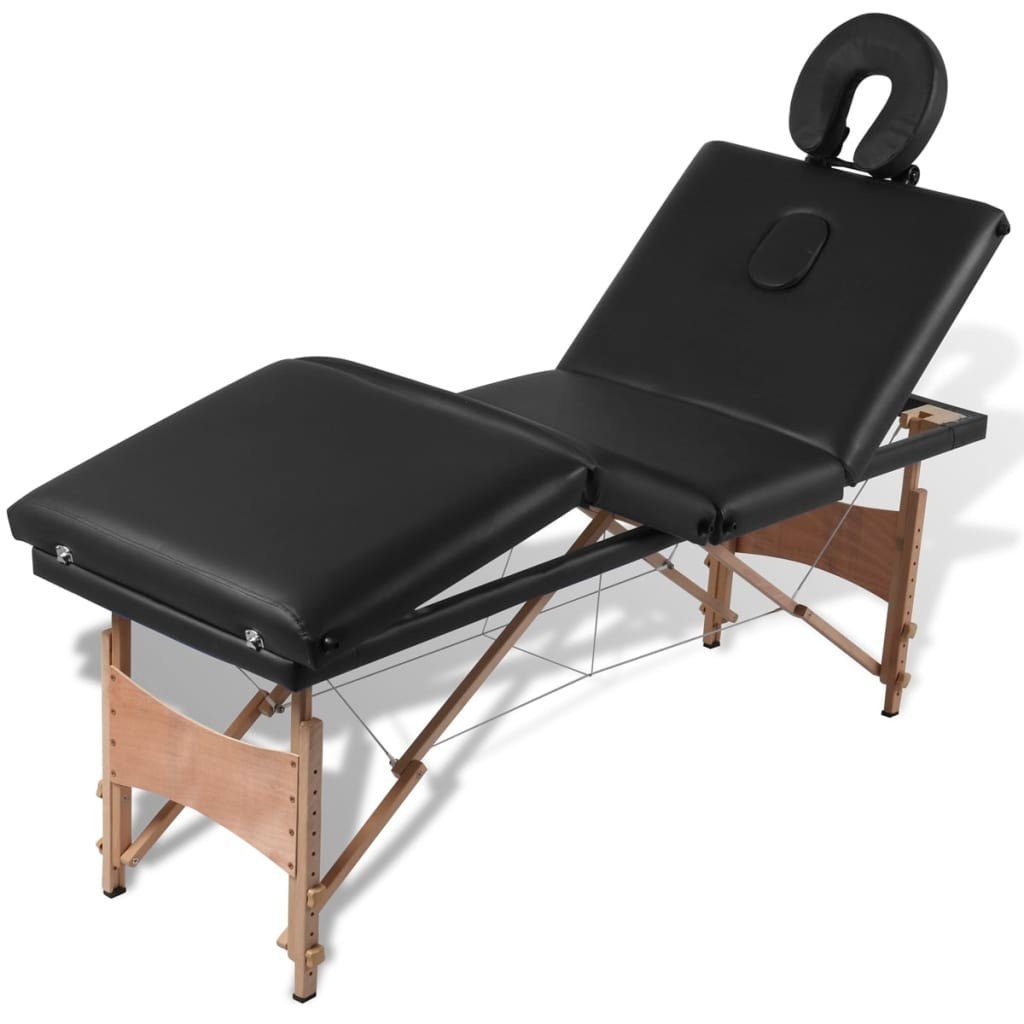 vidaXL Massageliege 4-Zonen Holzgestell Schwarz mit Klappbar Massageliege