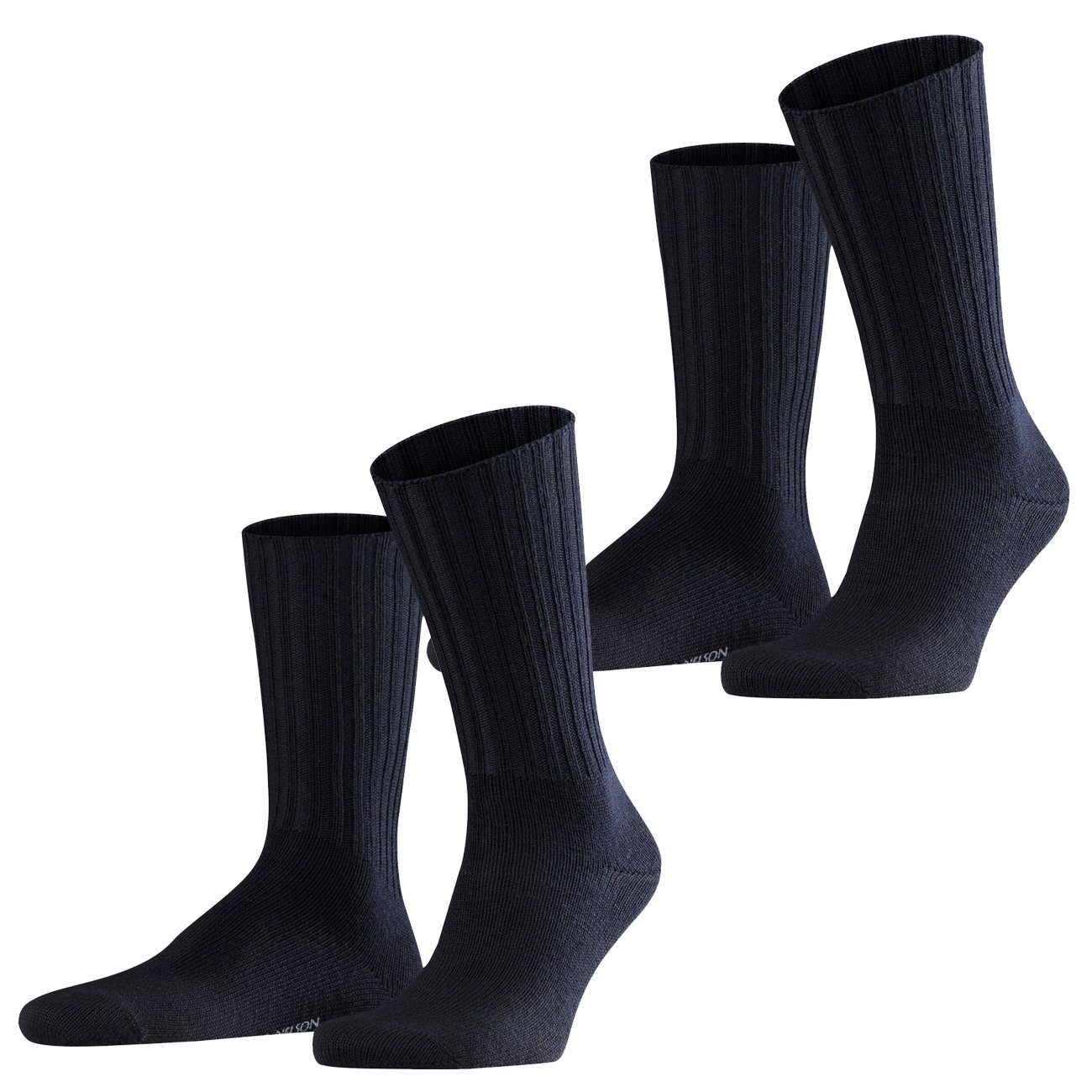 Dark (2-Paar) (6370) Wolle Socken 2er FALKE Pack Nelson Navy aus Langsocken