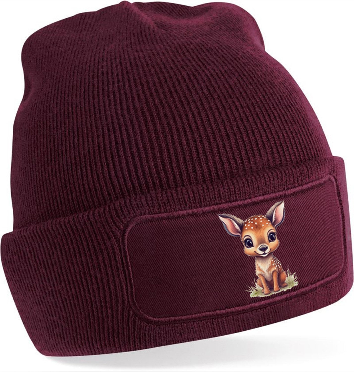 MyDesign24 Strickmütze mit niedlichem Reh print - Beanie mit Umschlag Wildtier Mütze Wintermütze für Männer, Frauen, Jungen und Mädchen i269