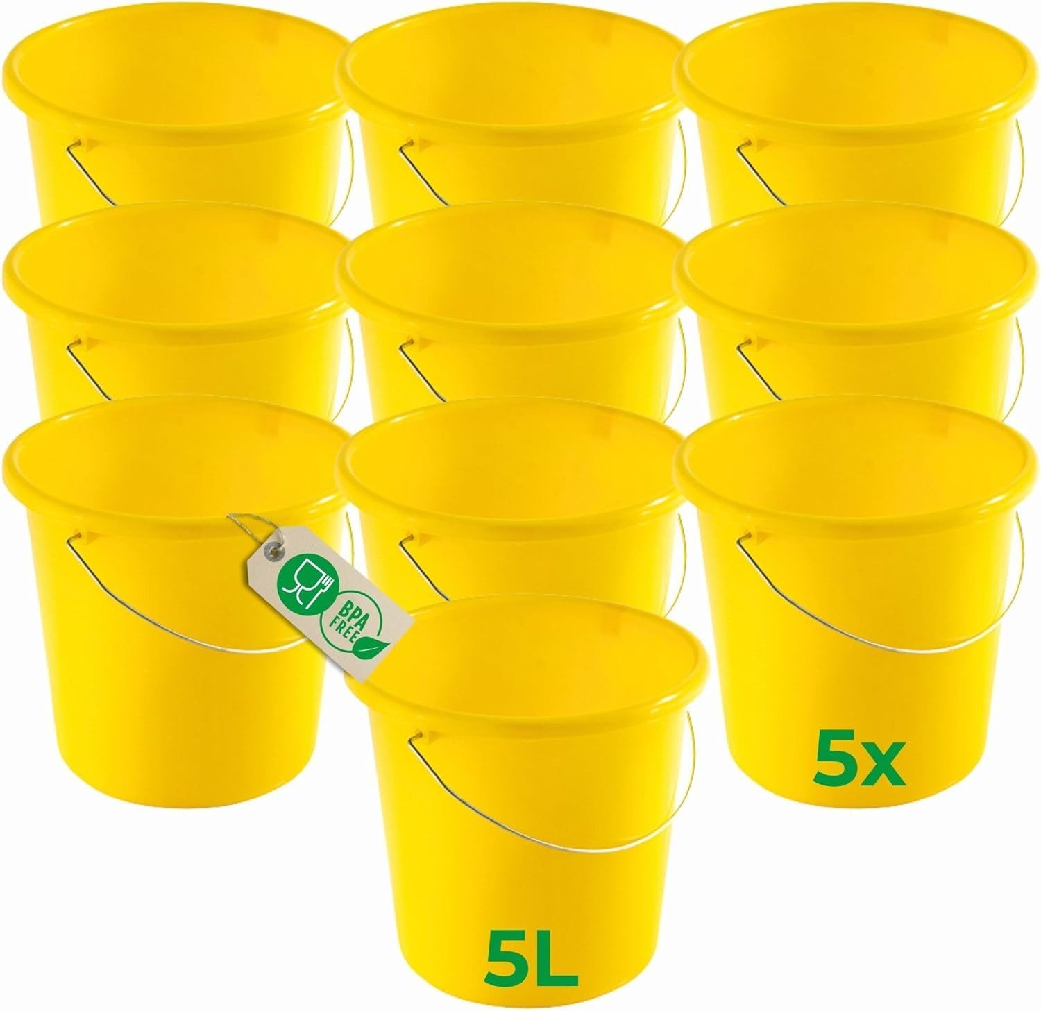 Novaliv Putzeimer 30942-10x, (10-tlg), Novaliv 10 Stück Eimer 5L Gelb mit Maßeinteilung - Putzeimer 5 Liter ?