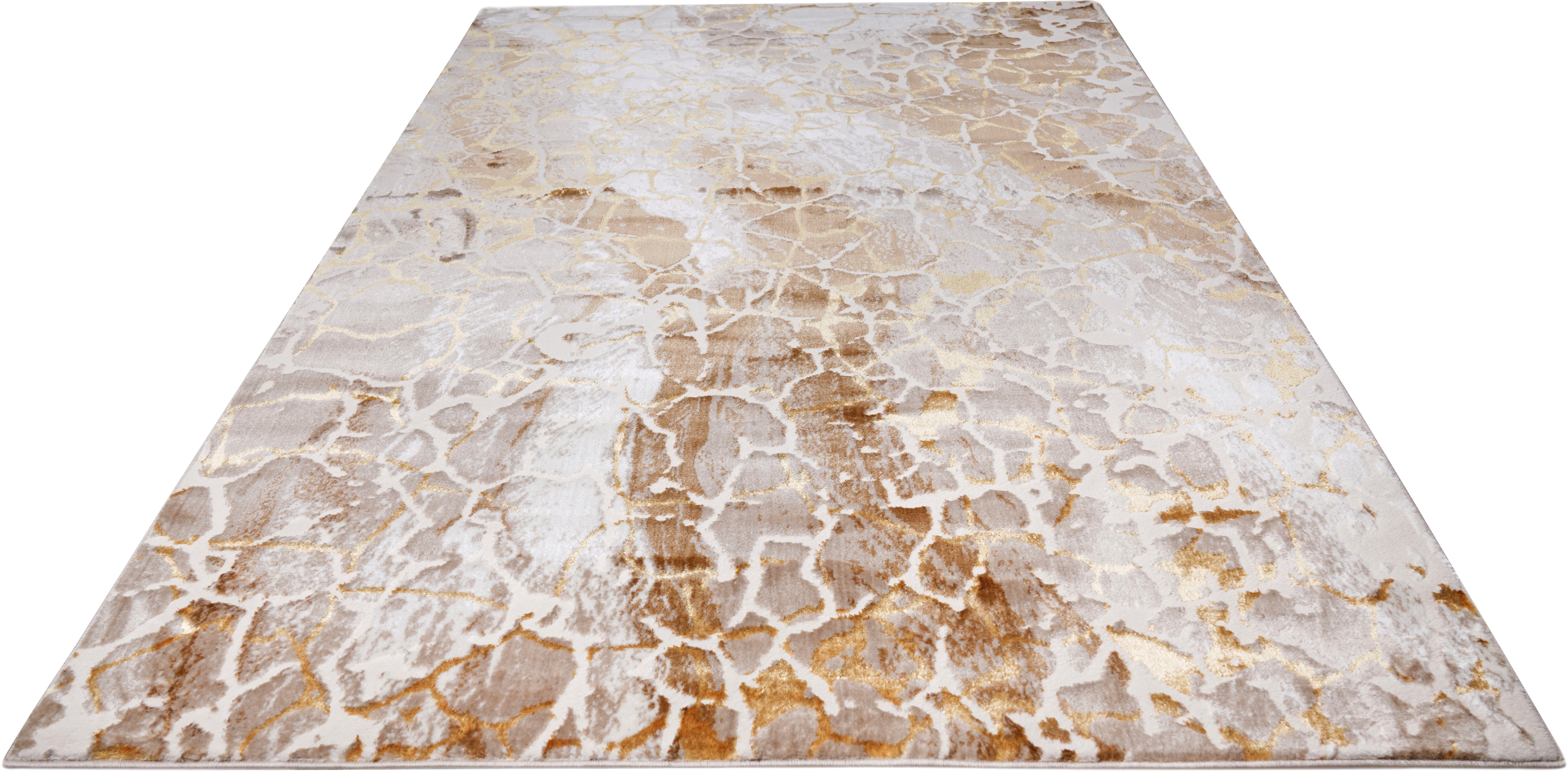 Teppich Sander, Leonique, rechteckig, Höhe: 24 mm, modernes Design, Teppiche in Marmor-Optik, mit goldfarbenen Akzenten | Hochflor-Teppiche