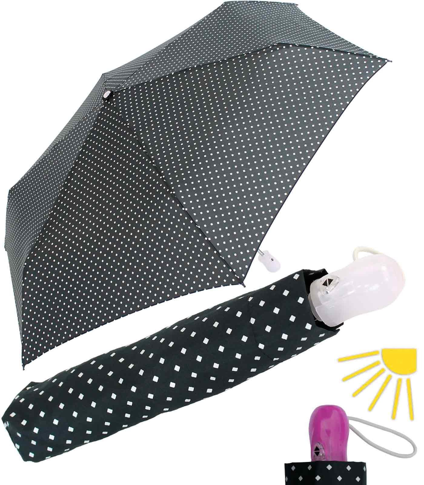 iX-brella Taschenregenschirm Mini Schirm Automatik gepunktet Griff UV-sensitiv, UV-sensitiv