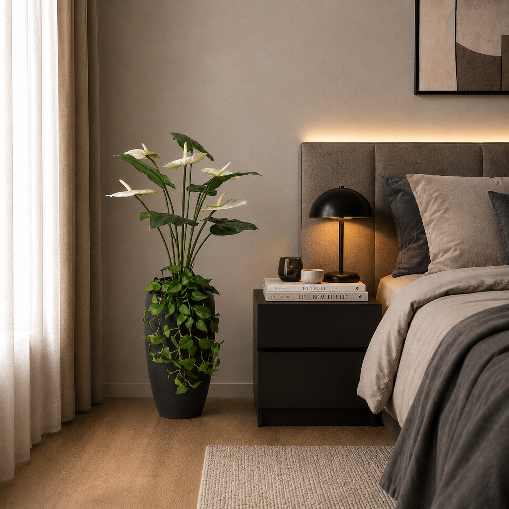 Kunstpflanze Anthurie Weiß mit Vase, UNUS HOME, Höhe 77 cm, Kunstblume, Arthurie, mit Vase – Bild 5 von 5