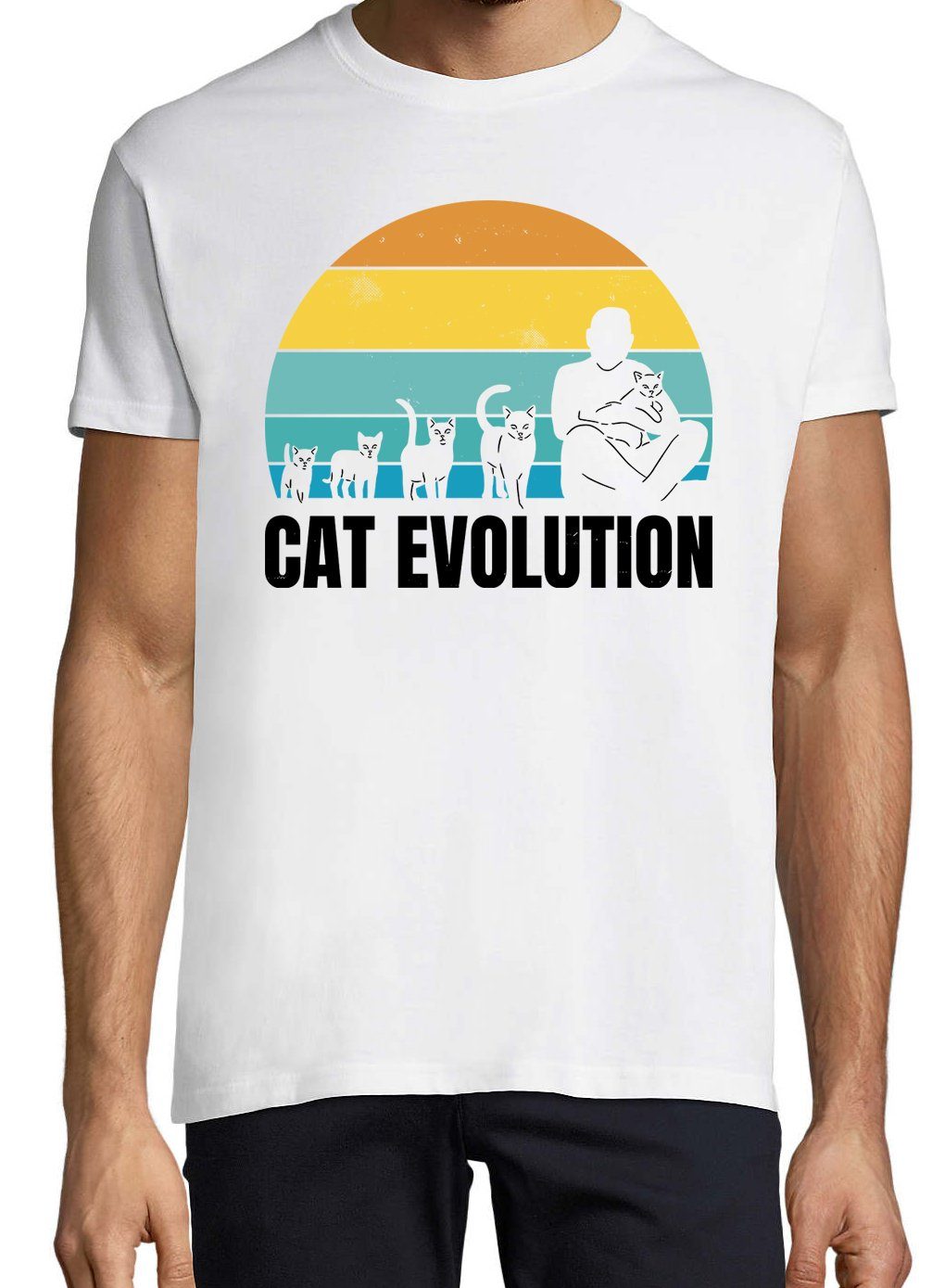 Weiß modischem mit Cat T-Shirt Shirt Designz Evolution Youth Herren Frontprint