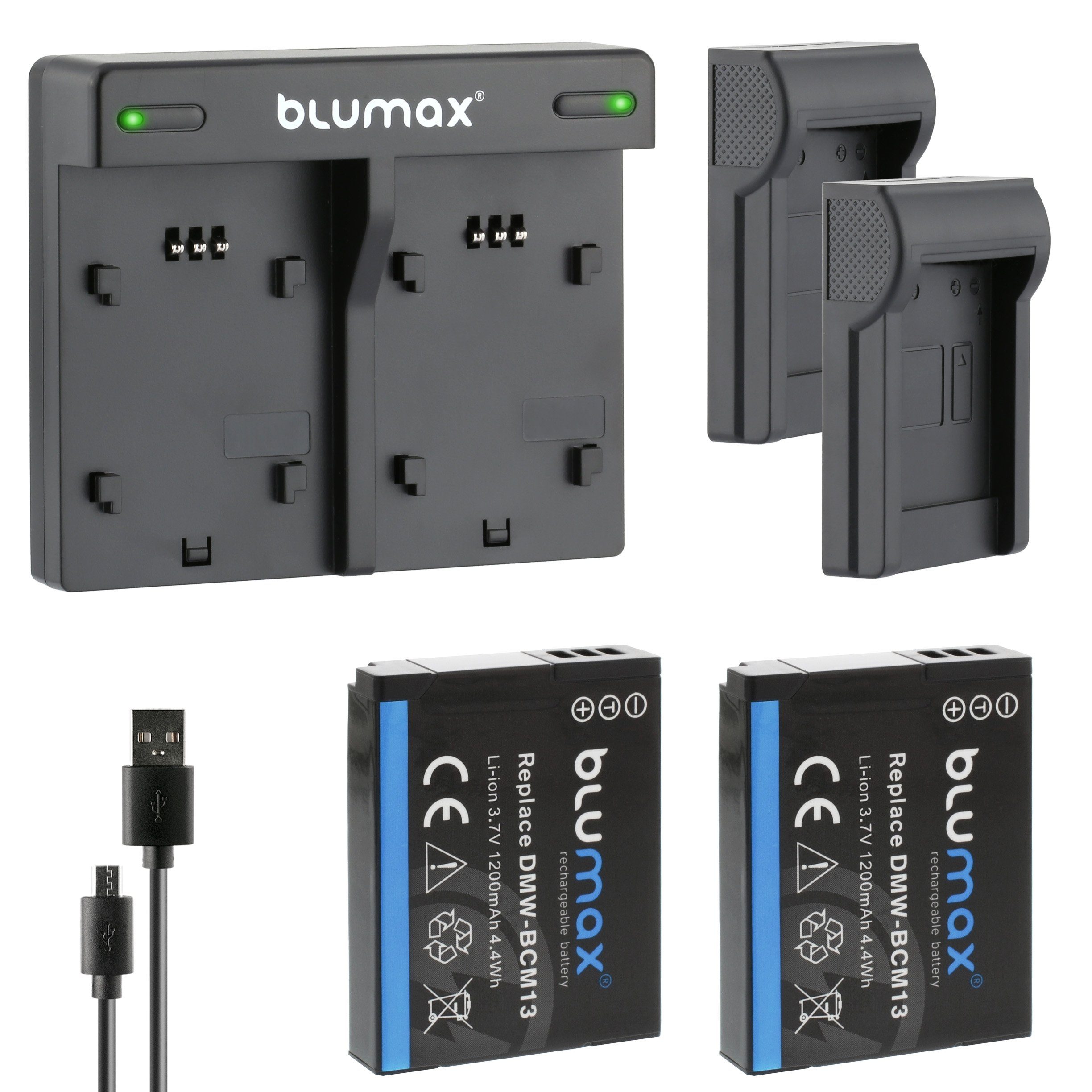 Blumax Set mit Lader für Panasonic DMW- BCM13 1200 mAh Kamera-Akku