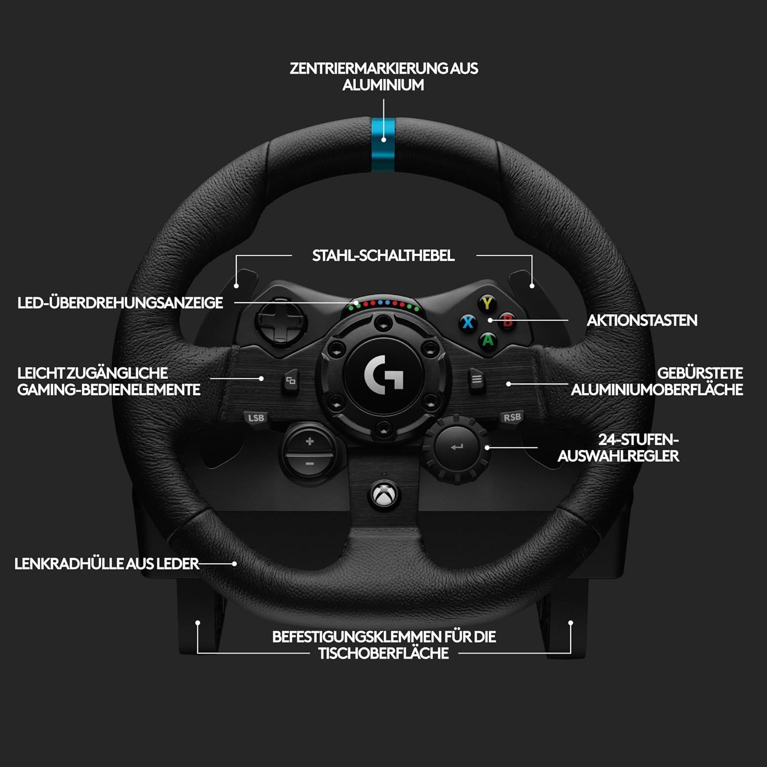 Logitech G923 Lenkrad mit Pedalen und Schaltung Xbox X, S, One PC Windows Gaming-Lenkrad (Driving Force Komplett Set mit 6 Gänge Schaltknauf Schalthebel, Rennle – Bild 2 von 5