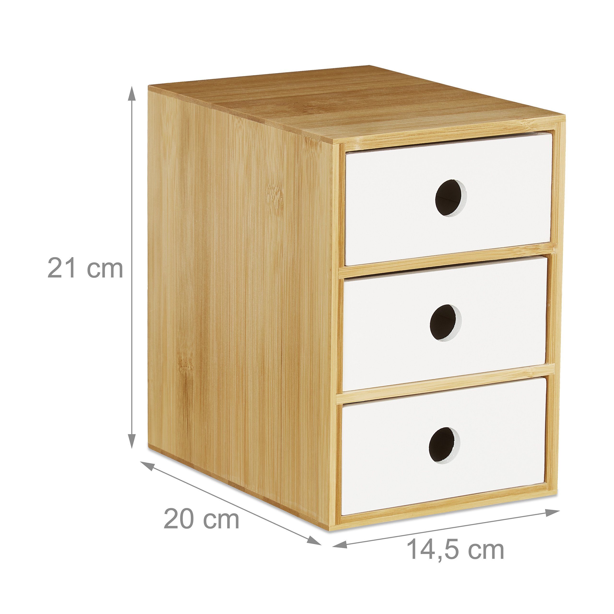 relaxdays Schreibtischaufsatz Schreibtisch Organizer 3 Schubladen, (1-St), weiß – Bild 4 von 5