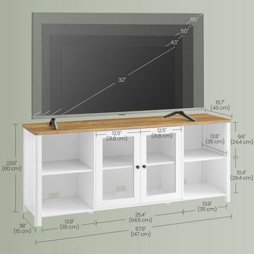 VASAGLE Lowboard, Breite 147cm, für Fernseher bis zu 65 Zoll, mit Glastüren, TV-Schrank