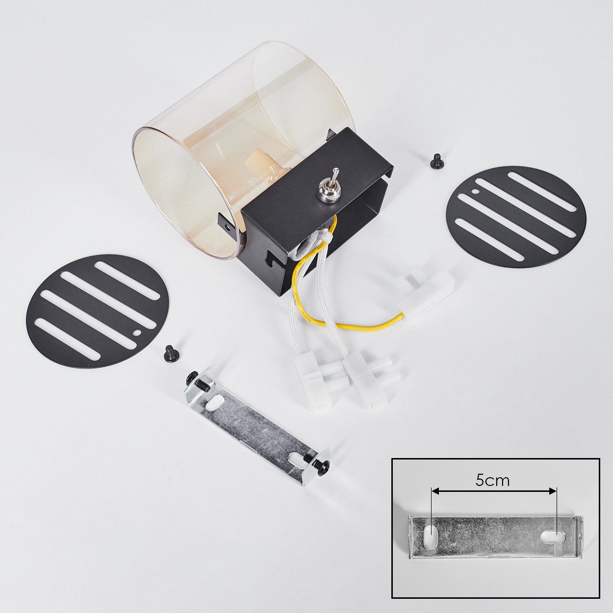 hofstein Wandleuchte Wandlampe aus Metall/Glas in Schwarz/Bernstein, ohne Leuchtmittel, moderne Up&Down-Leuchte mit Lichteffekt, Schalter am Gehäuse, G9