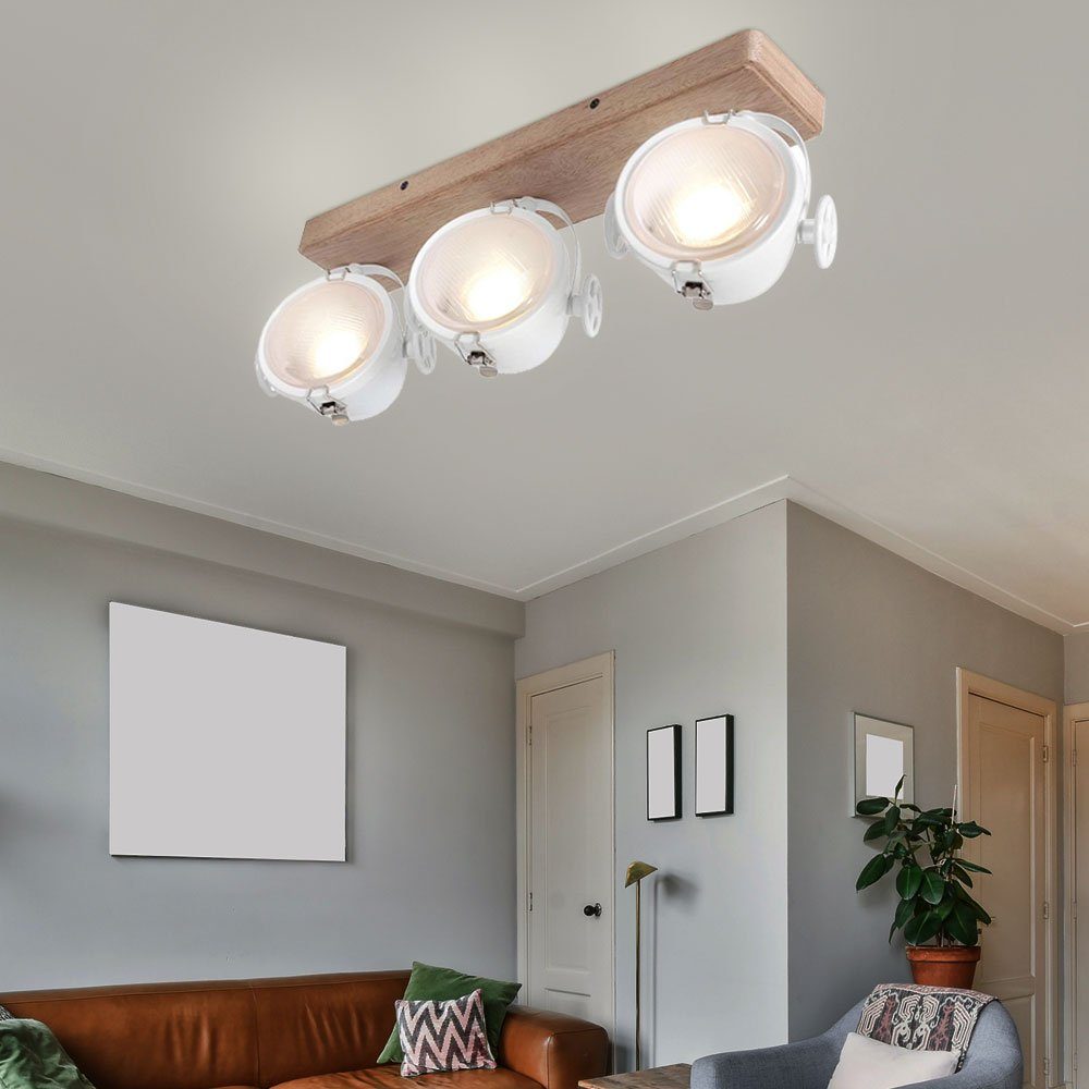 Steinhauer LIGHTING Holz Deckenleuchte, Strahler inklusive, Wohnzimmerleuchte matt Metall LED Deckenlampe nicht beweglich Leuchtmittel weiß