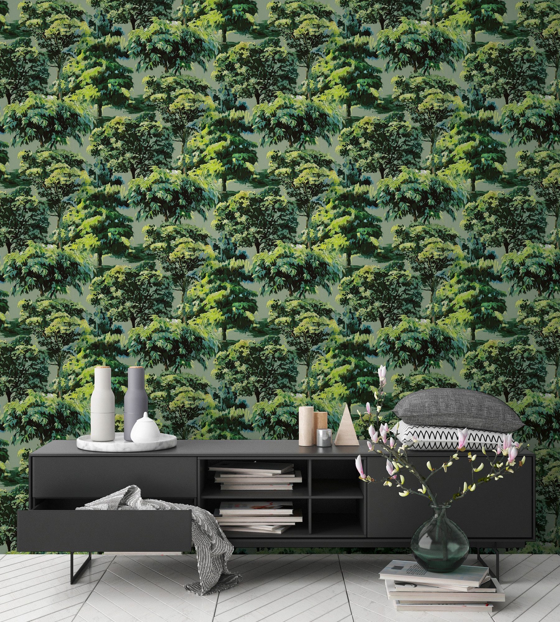 A.S. Création Vliestapete Pintwalls III Waldlandschaft Gemälde, strukturiert, Kunst, (1 St), Natur-inspirierte impressionistische Baumtapete für den Wohnraum