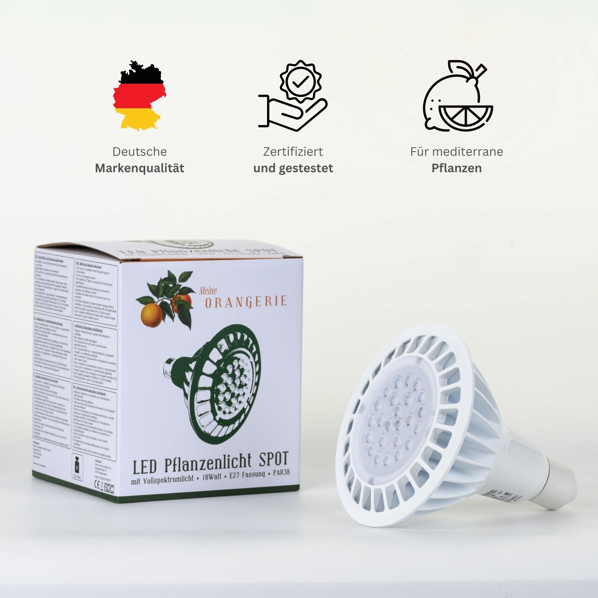 Meine Orangerie Pflanzenlampe SPOT – Spezialleuchte zur Überwinterung von Pflanzen, LED fest integriert, 400-750, LED-Pflanzenlampe, Speziallichtquelle