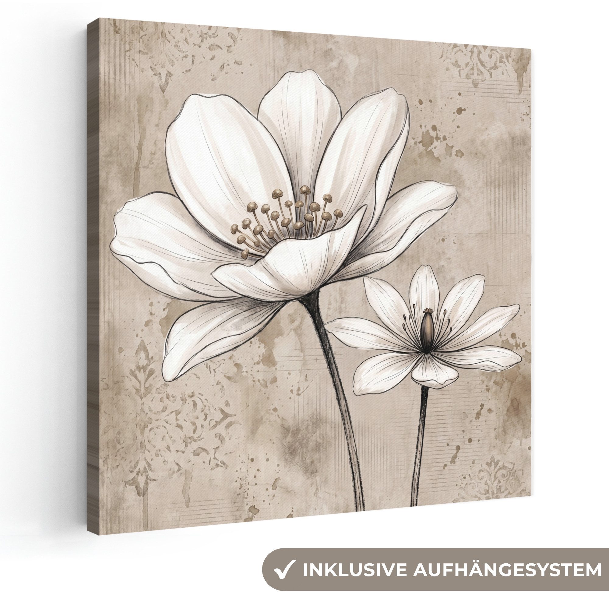 OneMillionCanvasses® Leinwandbild Modern - Design - Weiß, Fotodruck (1 St), Wandbild, Deko Schlafzimmer Wohnzimmer Flur 20x20 cm