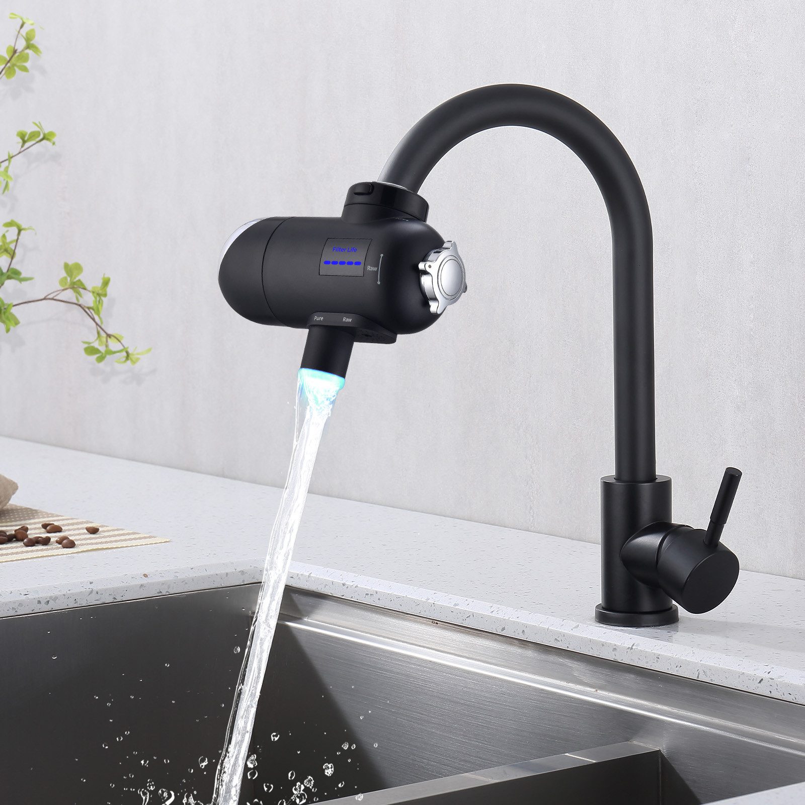 Wasserhahnfilter Wasserfilter für Trinkwasser mit UV-Licht und LED-Anzeige