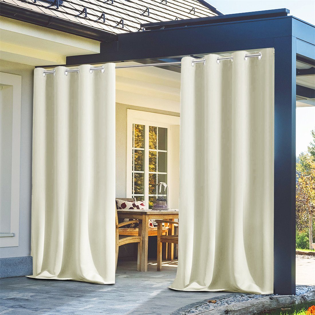 Weiß Außenvorhänge, Thermovorhänge, Wasserdichte ZAXSD Vorhang und sonnenbeständige