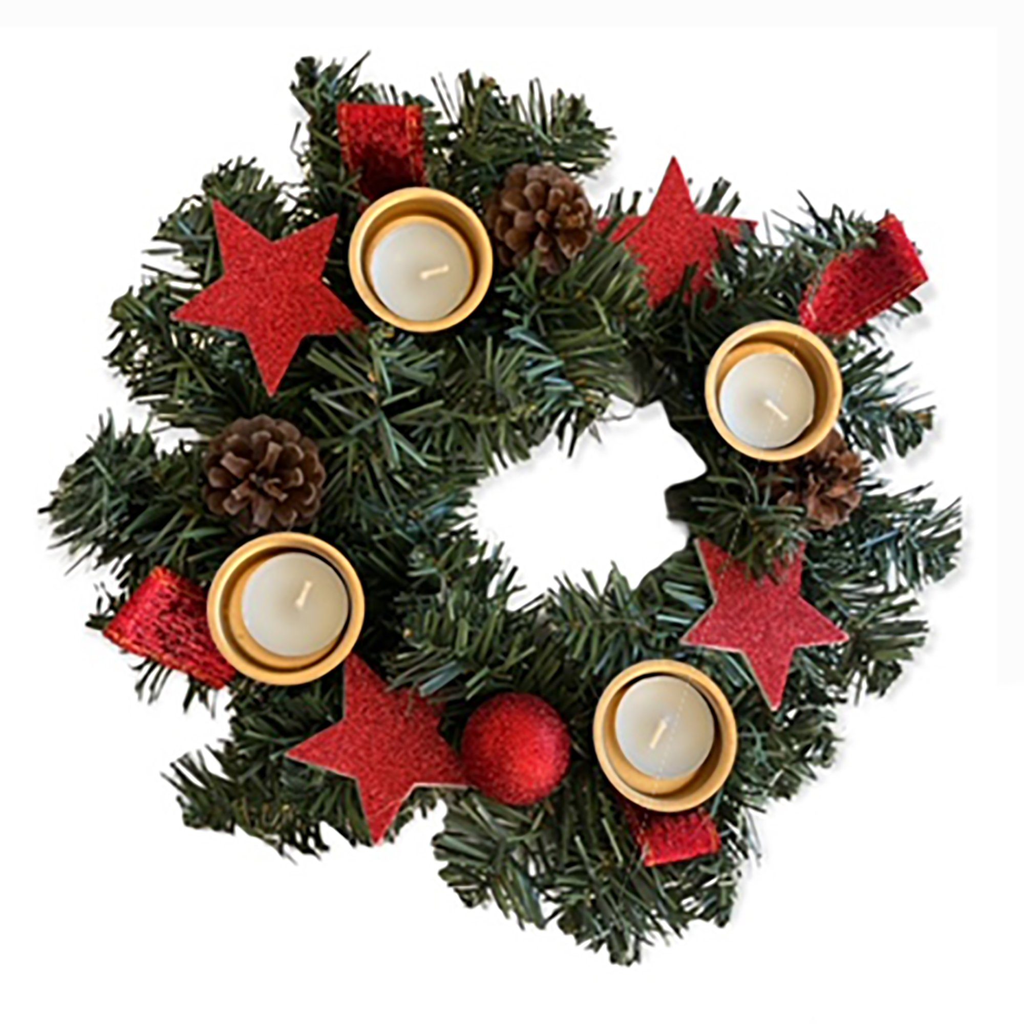 Annastore Adventskranz Adventskranz für Teelichter, fertig dekoriert Ø 30 cm, inkl. 4 Teelichtern