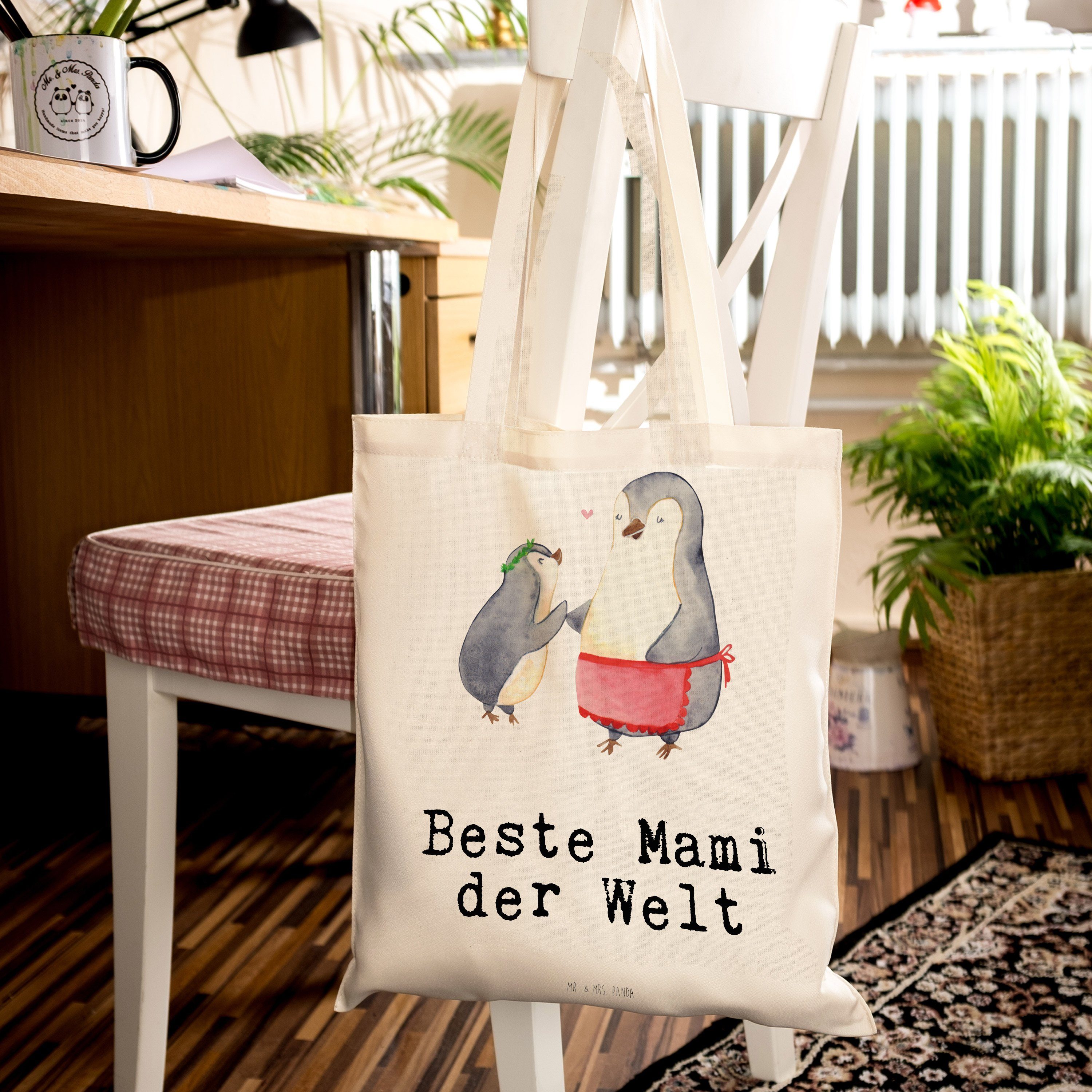Welt Pinguin & - Mr. Einkaufstasche, Mrs. Mami der Beste - (1-tlg) Tragetasche Geschenk, Transparent Panda
