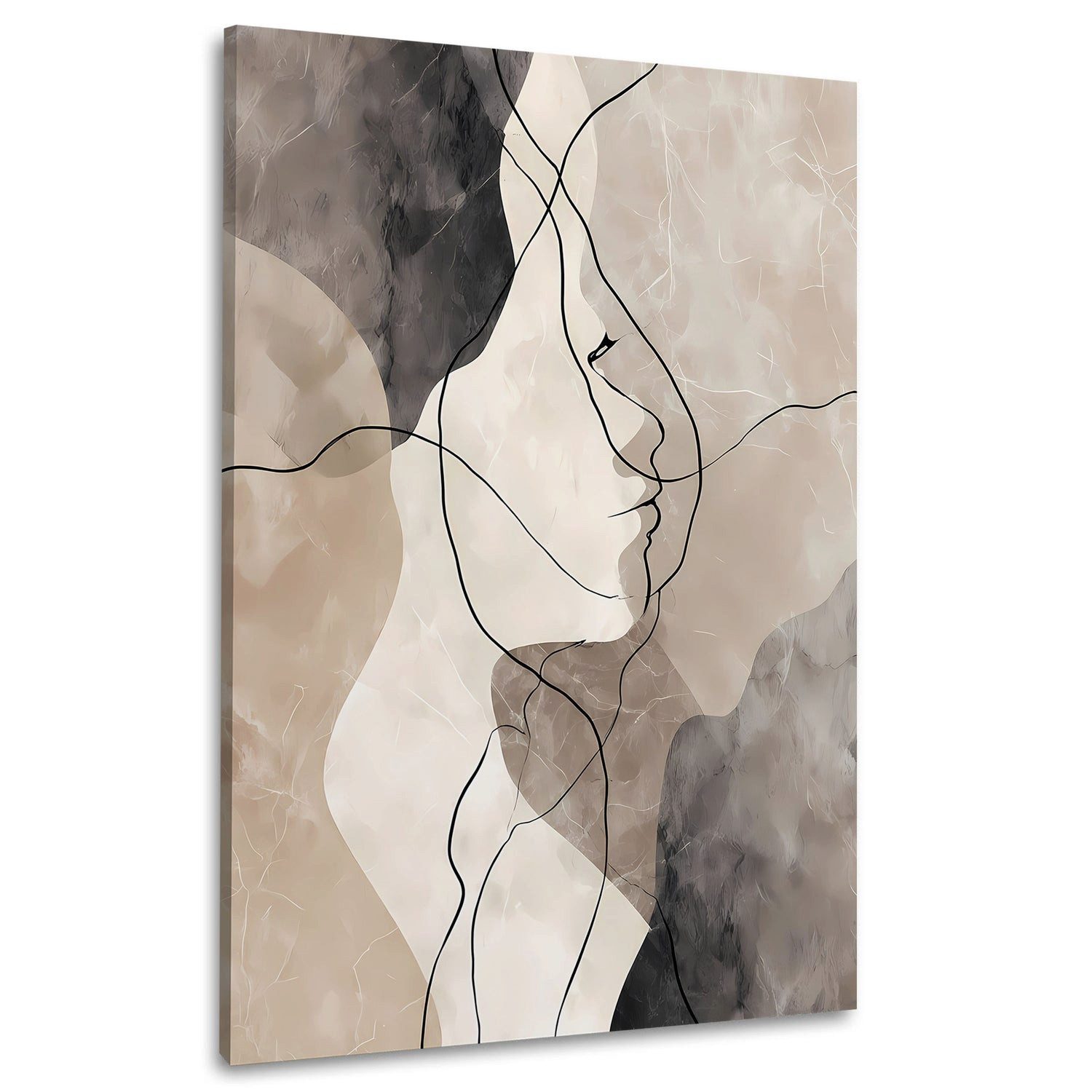 Artedinoi Leinwandbild Abstrakt Liniengesicht Beige Braun Wandbild Leinwandbild Kunstdruck XL, Liniengesicht in Beige-Braun