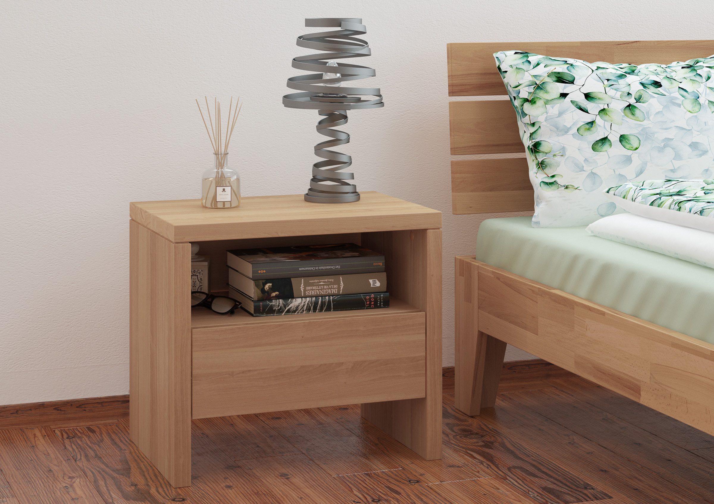 ERST-HOLZ Nachtkommode Nachttisch Buche Nachtkästchen Bettkommode mit Schublade, 90.20-K42- Nachttisch Buche farblos lackiert-Schublade unten