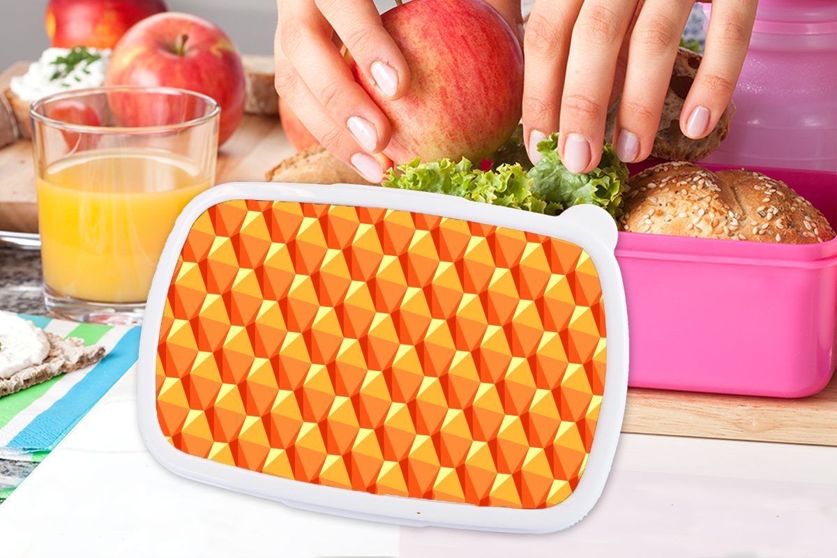 MuchoWow Lunchbox - Brotbox Brotdose Erwachsene, Kunststoff, - für rosa Mädchen, Orange Kinder, (2-tlg), Kunststoff Muster Snackbox, 3D