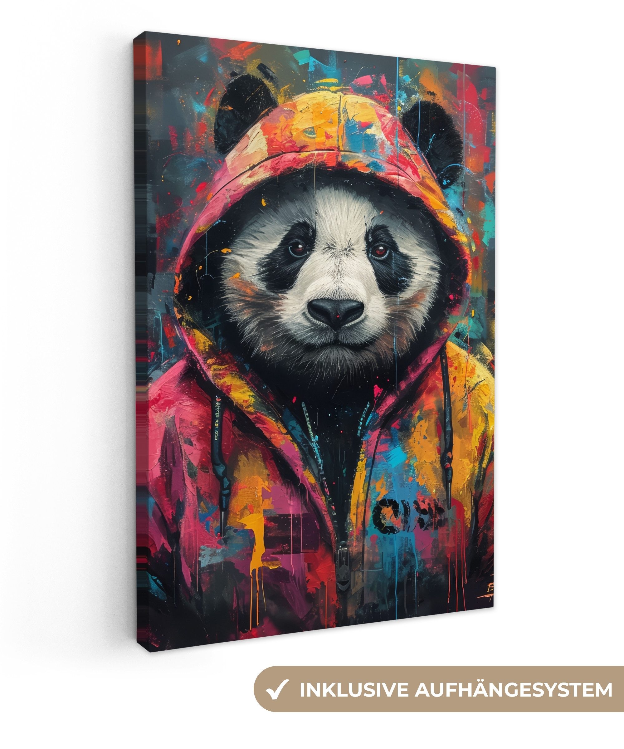 OneMillionCanvasses® Leinwandbild Graffiti - Panda - Mantel - Bunt - Straßenkunst, Fotodruck (1 St), Leinwand Canvas Wandbild, Wanddekoration 20x30 cm