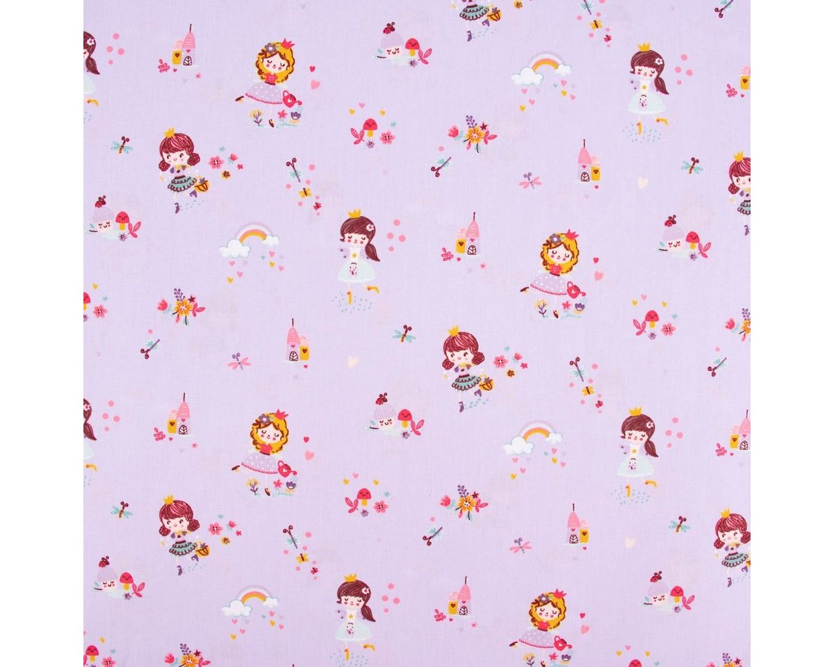Thumbnail - SCHÖNER LEBEN. Stoff Baumwollstoff Popeline PRINCESS GARDEN Blumen Regenbogen lila bunt 1,4, allergikergeeignet