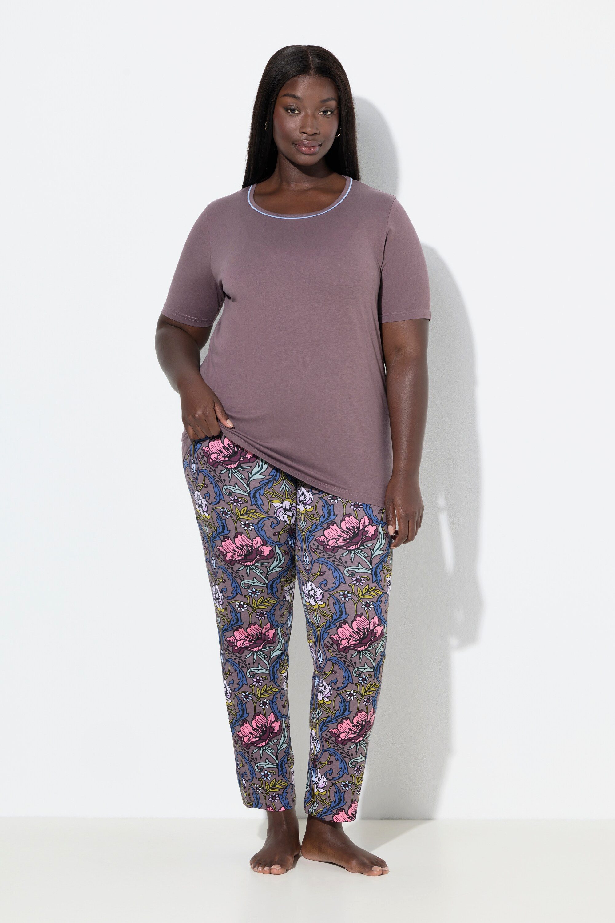 Ulla Popken Pyjama Pyjama Blüten Rundhals Langarm Taschen günstig online kaufen