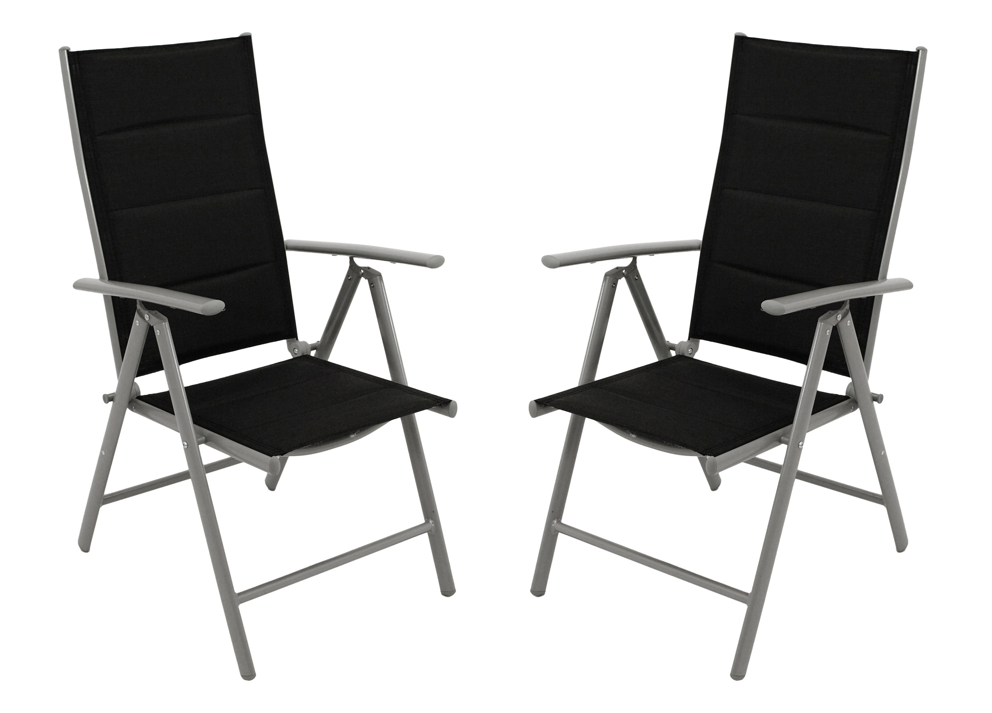 DEGAMO Gartensessel ALMERIA (2-St), klappbar, Alu silbergrau + Kunstgewebe gepolstert schwarz, wetterfest