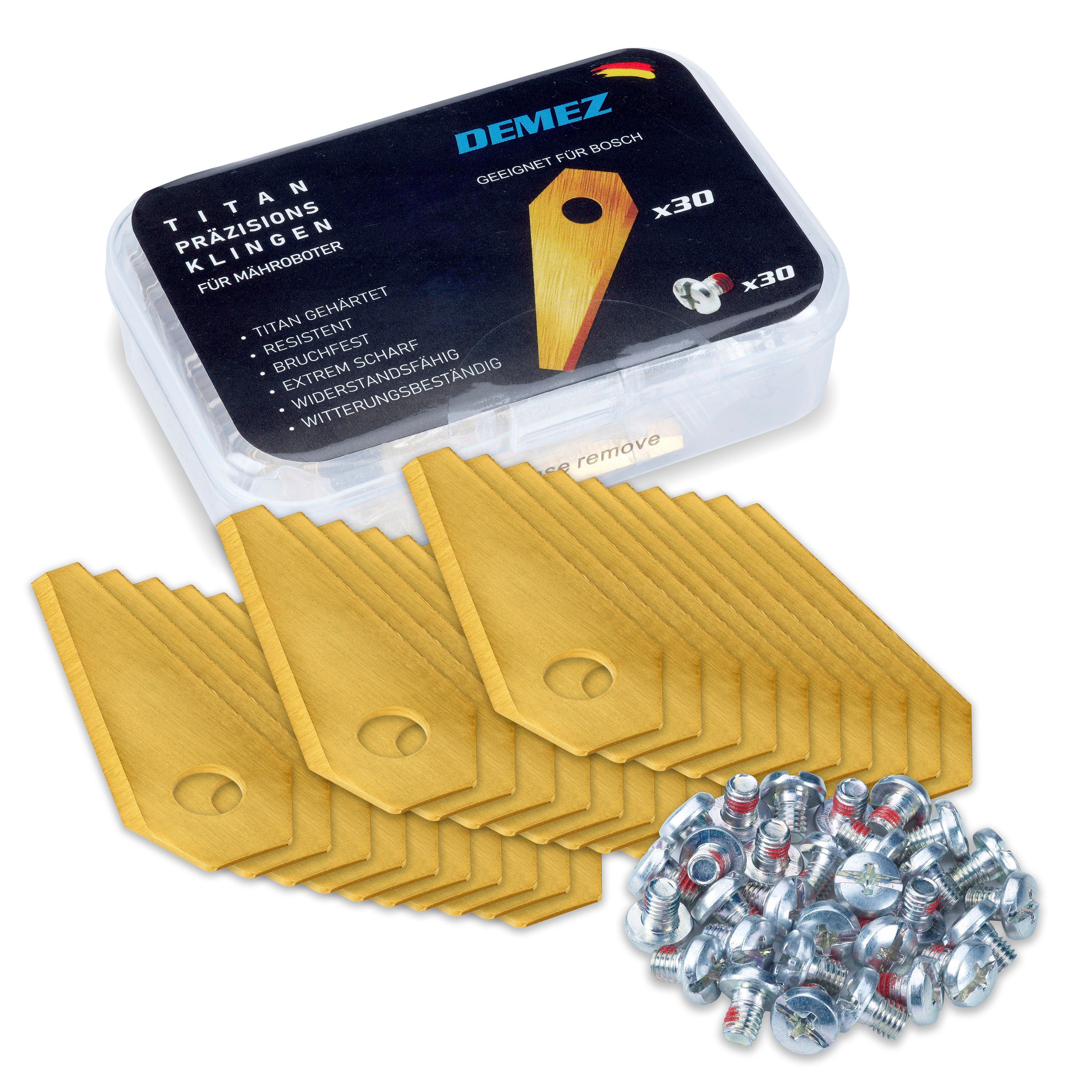 Demez Mährobotermesser Mähroboterklingen 30 Stück mit Schrauben, geeignet für Bosch, extrem scharfe Ersatzmesser goldfarben