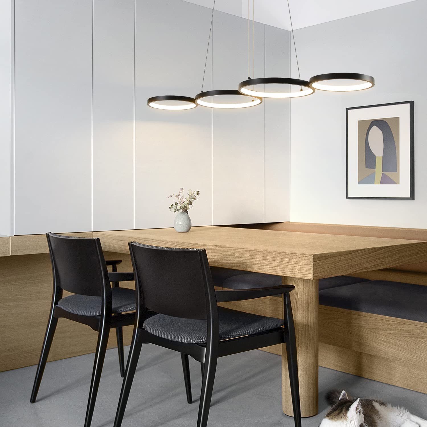 Nettlife LED Pendelleuchte Esszimmer Esstischlampe Schwarz Dimmbar 4Ring mi günstig online kaufen