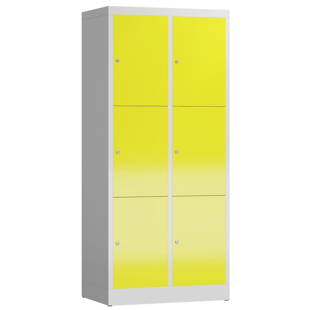 Gelb komplett Montage Fächer montiert, 6 7035 RAL Fächerschrank Korpus: Türen: Spindschrank Steelboxx (1-St) | notwendig Lichtgrau/ Schließfachschrank keine Lichtgrau
