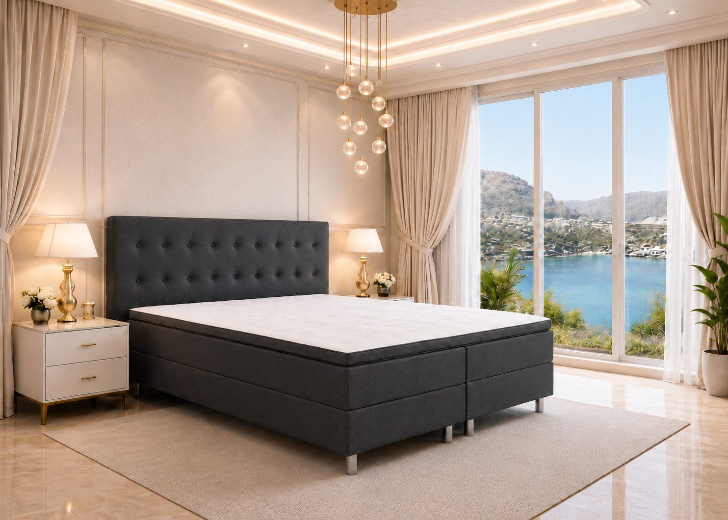 Best for You Boxspringbett NEO Bonellfederkern inkl. 7 cm Topper (Komplettbett, 6-St., 140x200 160x200 180x200 200x200 cm), Graphit, TOP Preis-Leistungsverhältnis