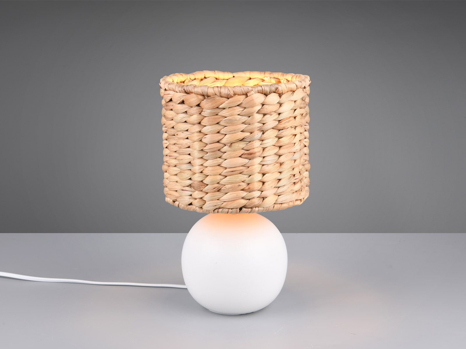 TRIO Leuchten LED Nachttischlampe, Dimmfunktion, LED wechselbar, warmweiß, Klein-e Boho mit Keramikfuß & Seegras Lampenschirm Fensterbank H: 29cm