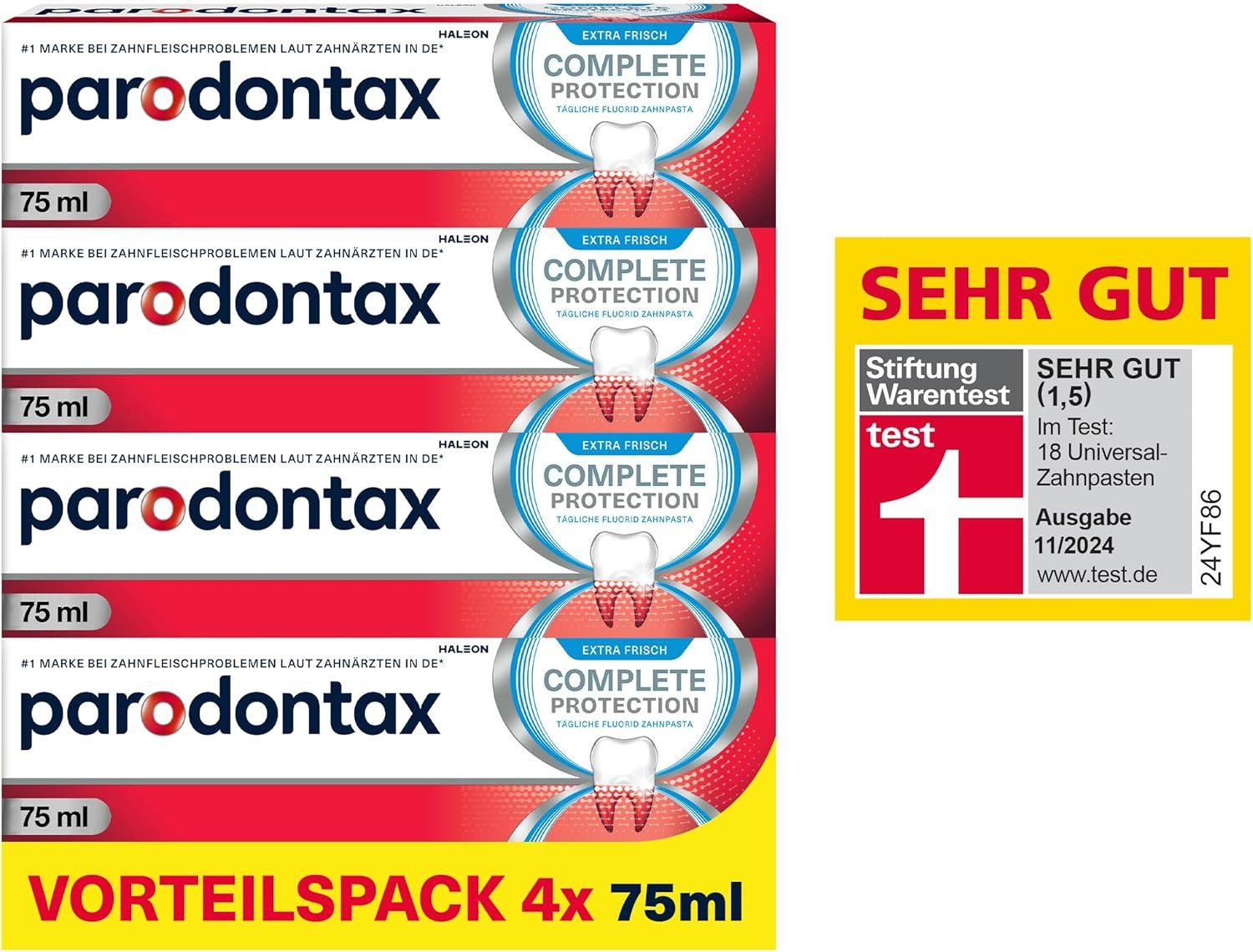 Paradontax Zahnpasta 4 x 75ml Parodontax Complete Protection Mousse Zahnpasta, Minze, (4-St) hilft Zahnfleischbluten zu reduzieren und vorzubeugen