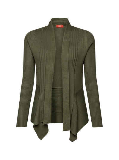 Esprit Strickjacke Gerippter Cardigan mit Zipfelsaum (1-tlg)