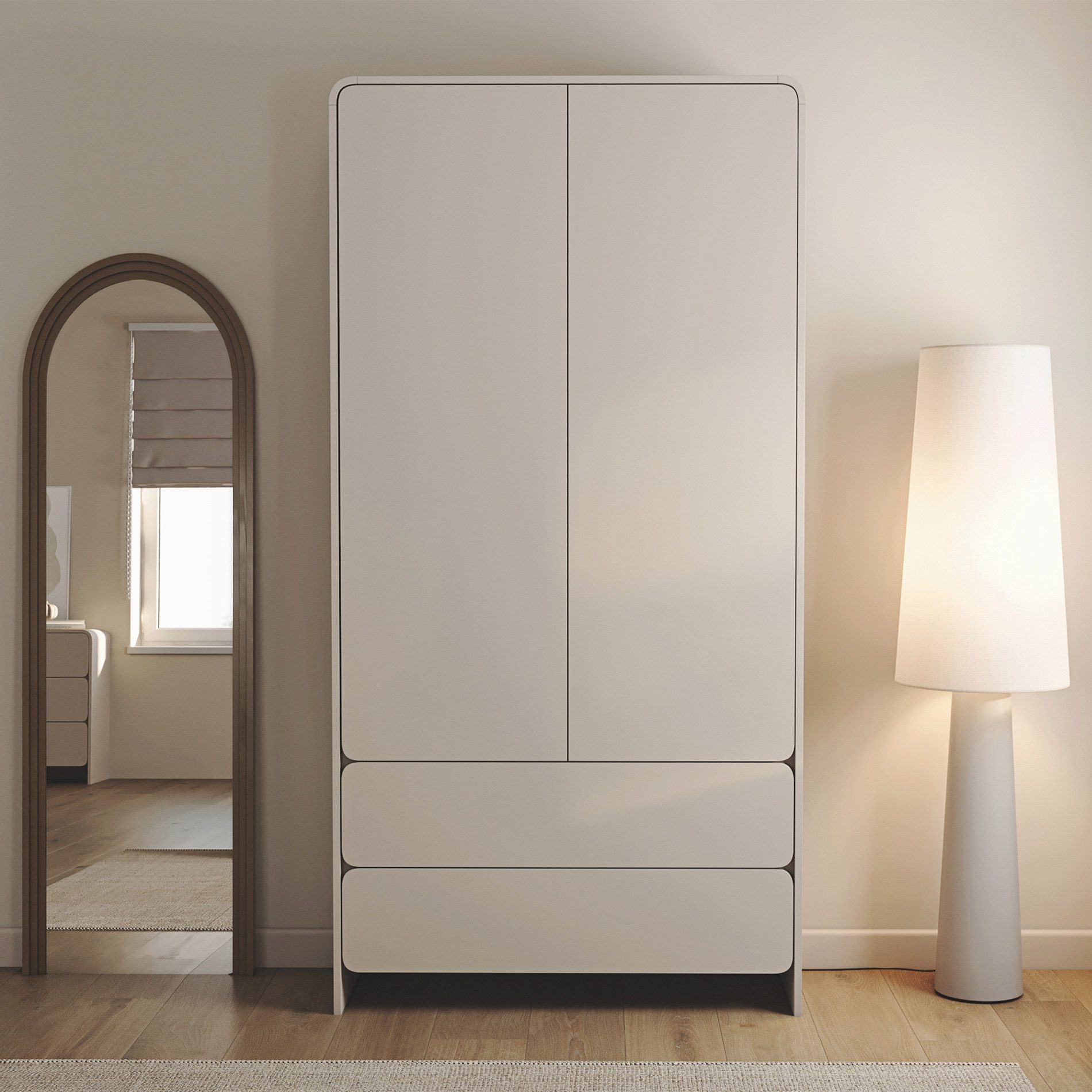 Selsey Kleiderschrank LUMMO 2-türig mit Kleiderstange und 2 Schubladen, Kaschmir, 100 cm breit