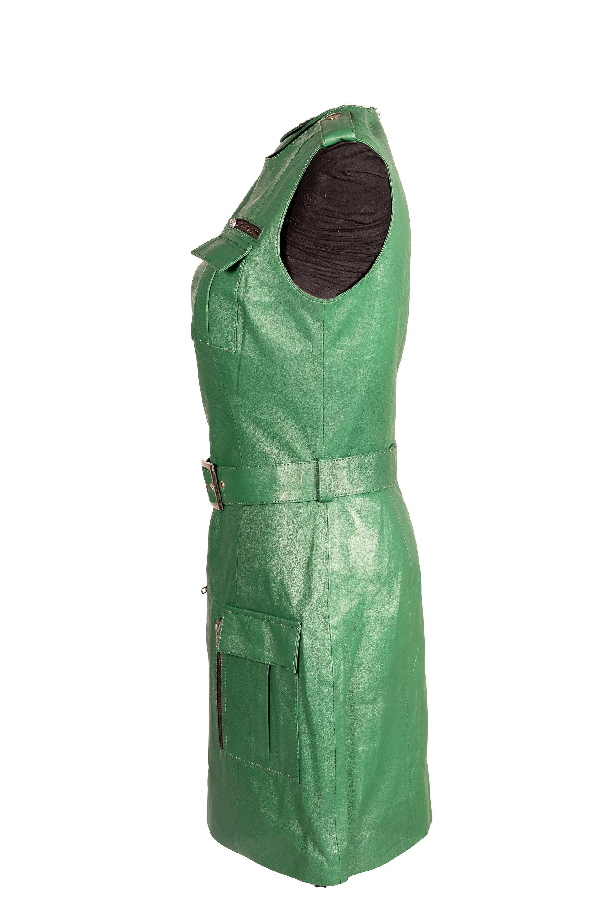 Cargotaschen Lederkleid Lederkleid aus Noble Be Beverly Lammnappa mit grünes Hills grün Sportliches