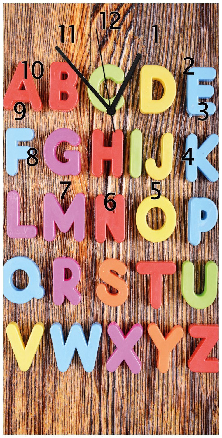 Wallario Wanduhr auf Alphabet aus Acryl) Holz (Uhr Buchstaben Bunte 
