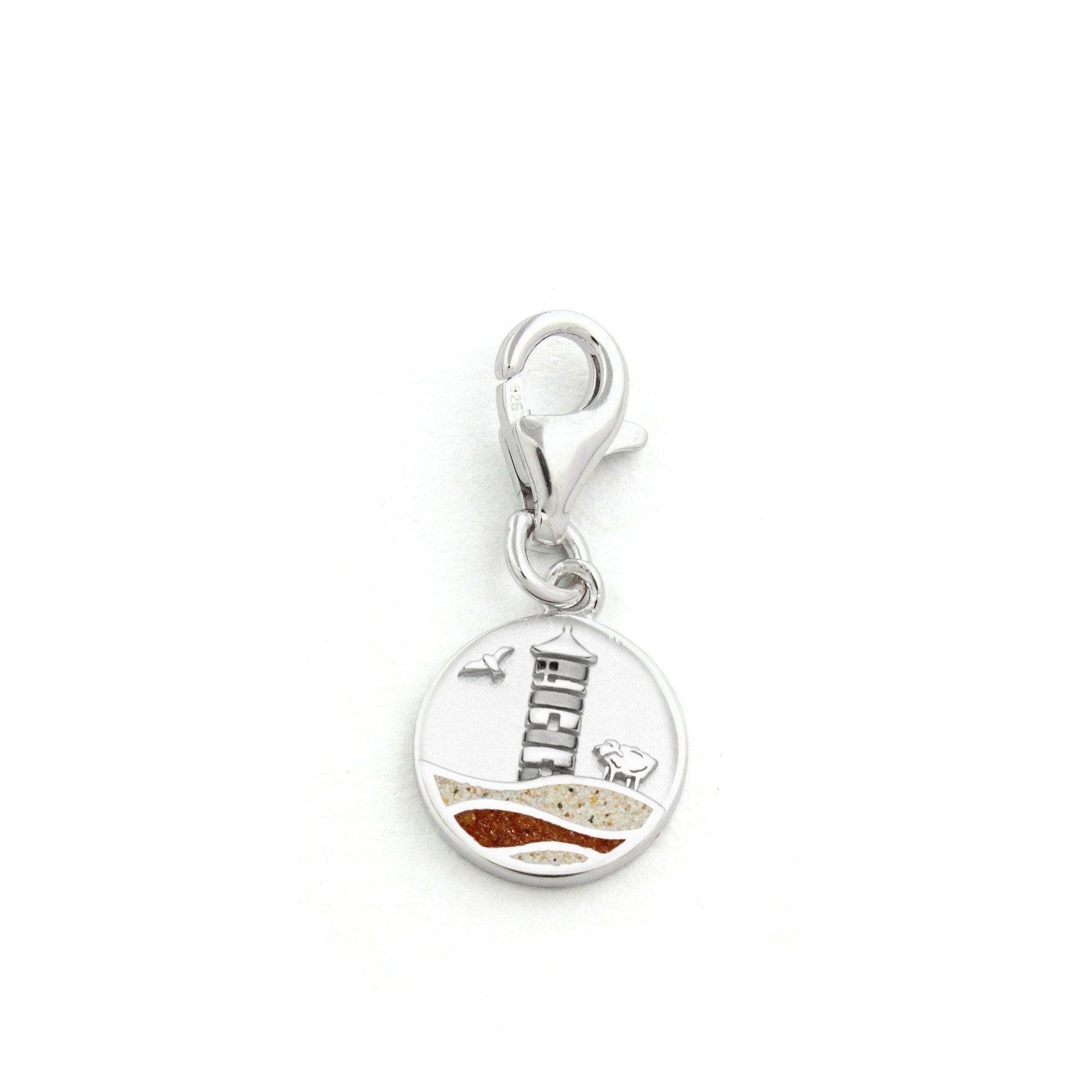 Charm-Einhänger F418 „Pilsumer Leuchtturm“, 10 mm – Anhänger mit Strandsand
