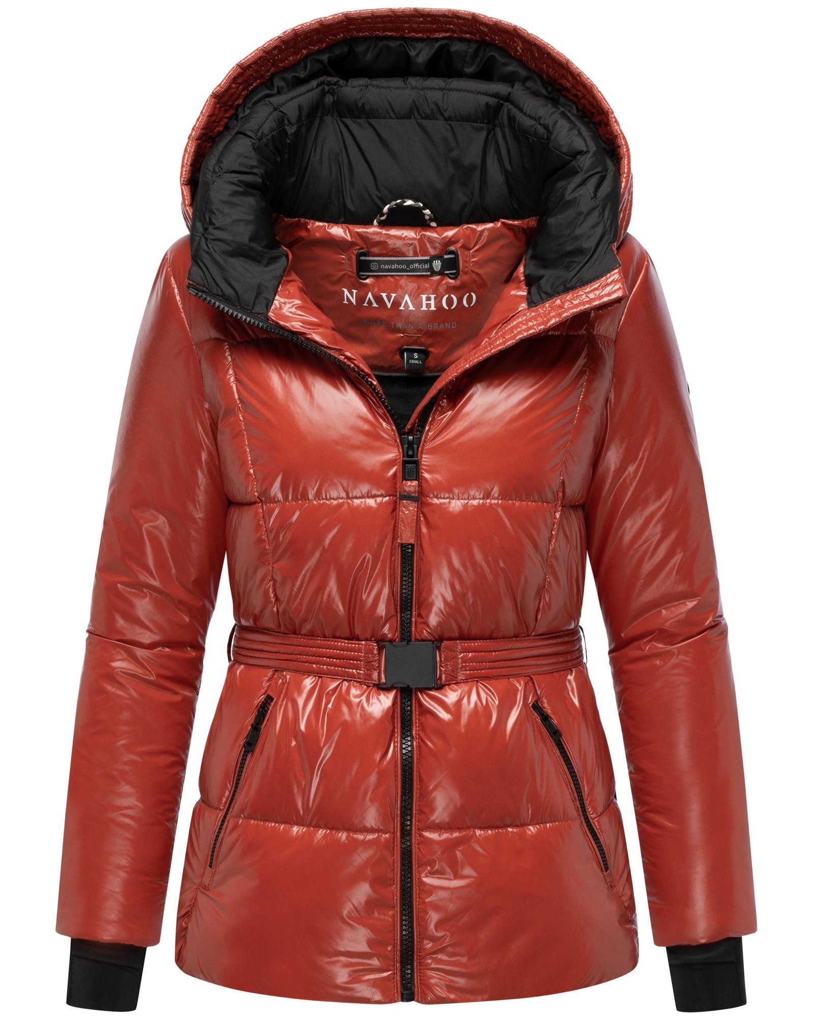 Navahoo Steppjacke Eisglanz 14 Glänzende Damen Winterjacke mit Taillengürtel