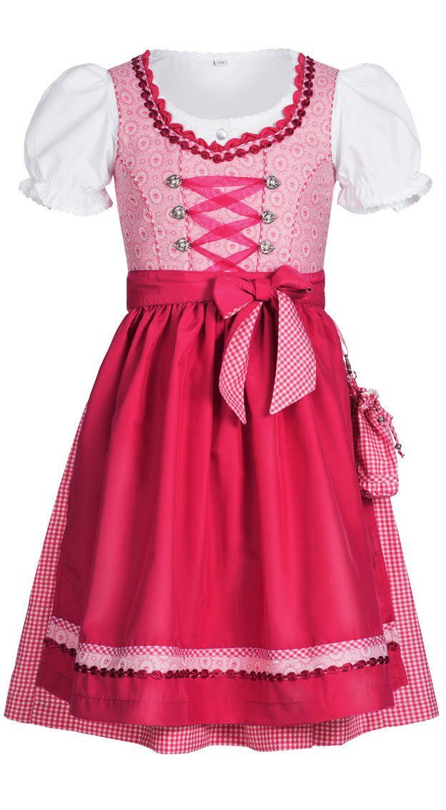 Nübler Dirndl Mädchen Dirndl im traditionellen Stil Kinder Trachten (Dirndl Set NURIA, 3-tlg., Dirndl Kleid mit Bluse und Schürze) Kinder Tracht im bayerischen Stil - Trachtenmode Kinder | Dirndl