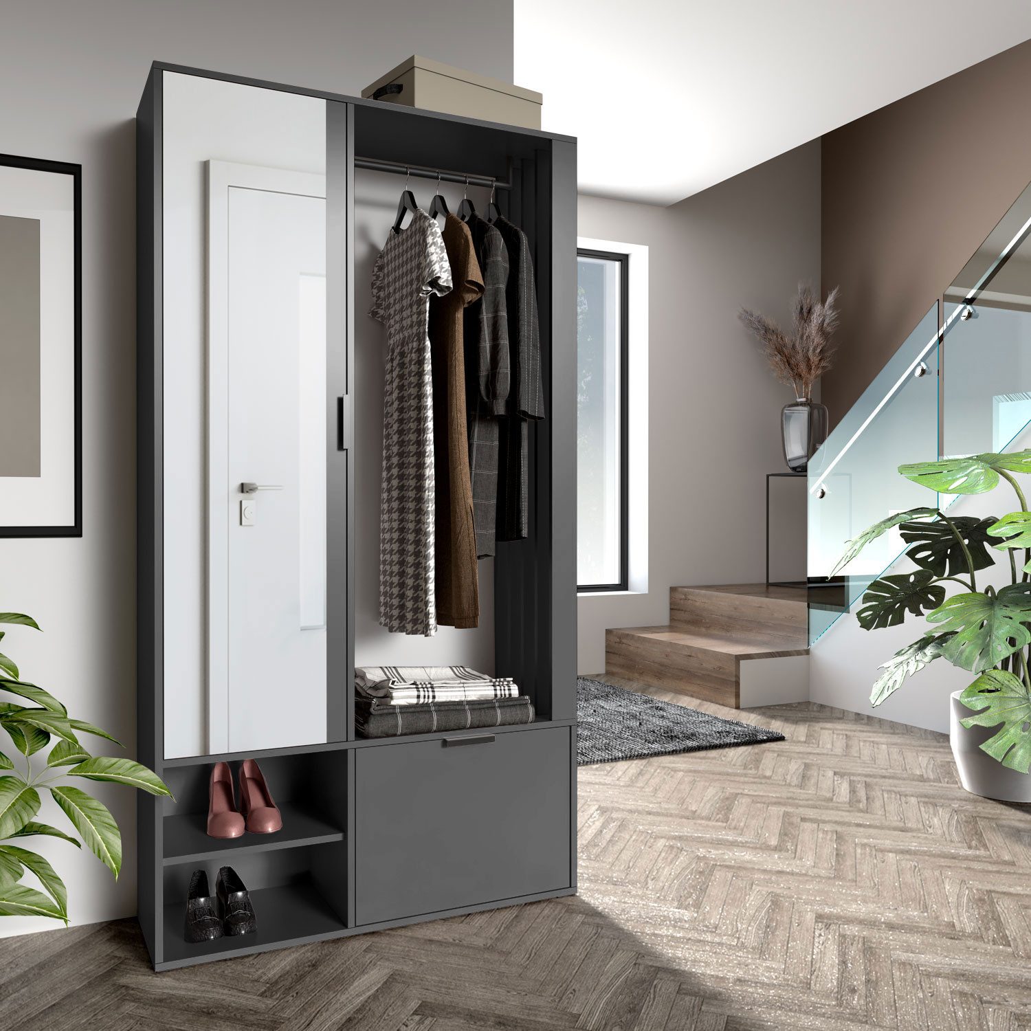 Lookway Garderobenschrank FORIS mit Spiegel – Moderne und funktionale Flurlösung