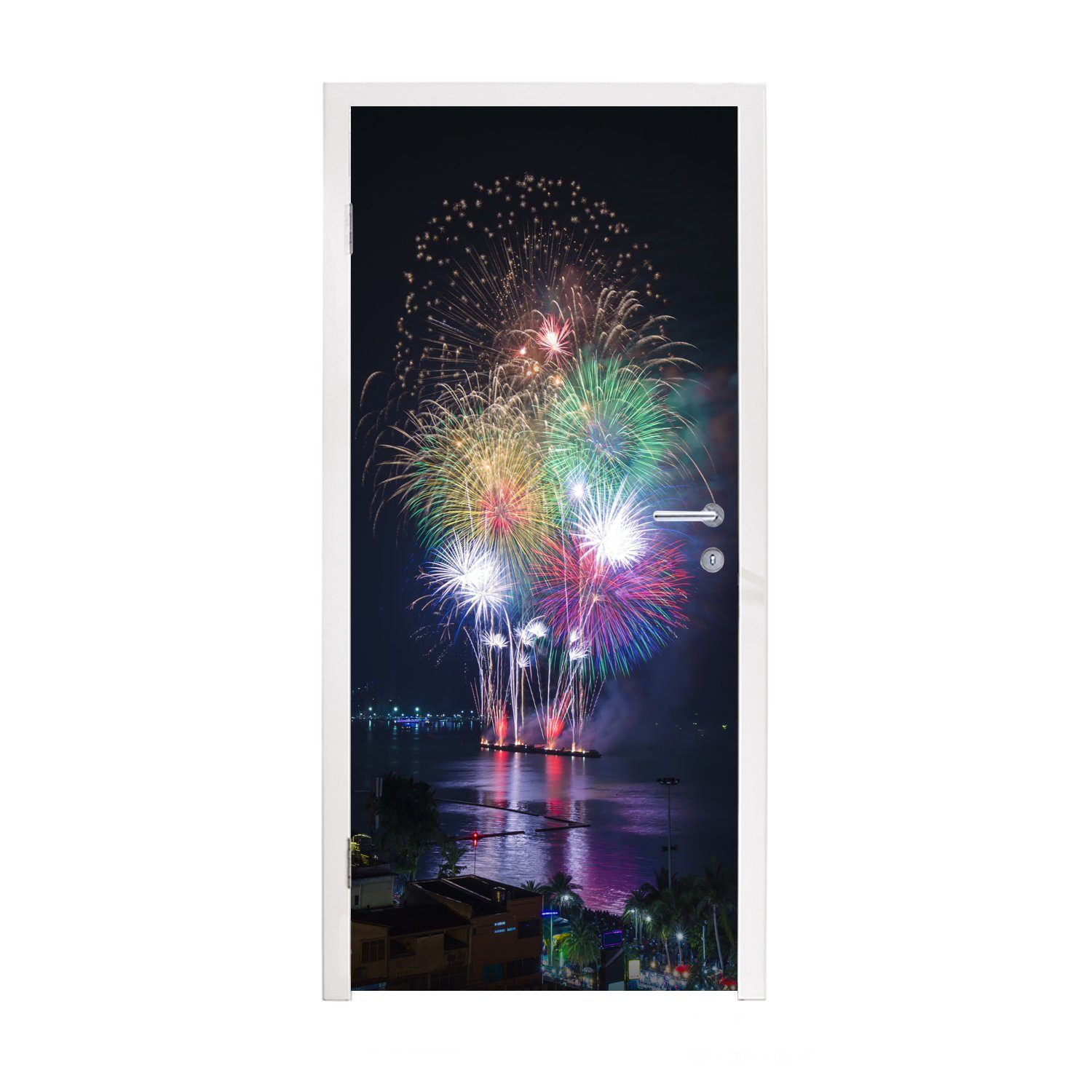 MuchoWow Türtapete Feuerwerksfestival, Matt, bedruckt, (1 St), Fototapete für Tür, Türaufkleber, 75x205 cm