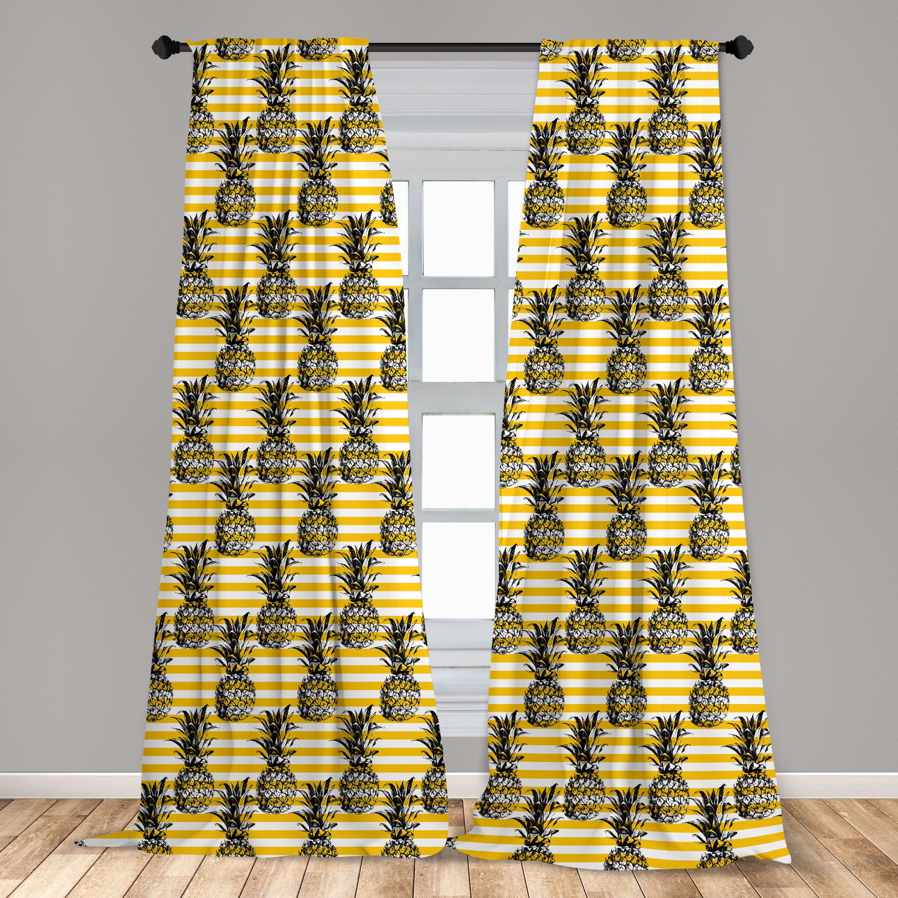 Gardine Vorhang für Wohnzimmer Schlafzimmer Microfaser, Abakuhaus, Ananas-Motiv Modernes Früchte Dekor