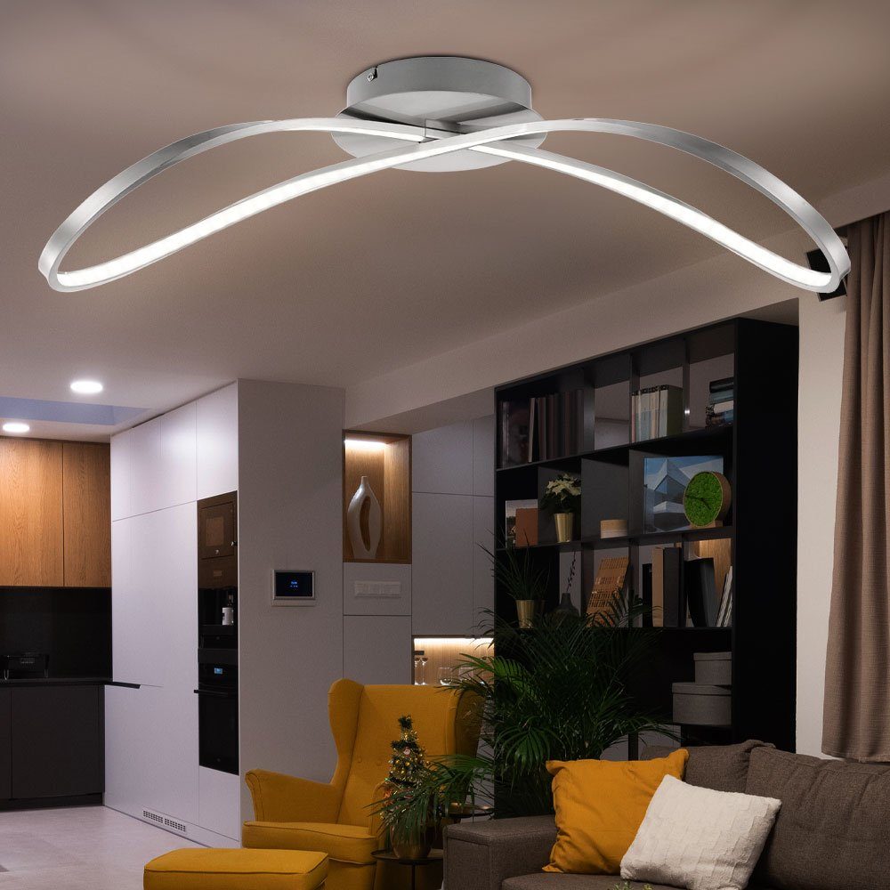 etc-shop LED Deckenleuchte, LED-Leuchtmittel fest verbaut, Warmweiß, Deckenleuchte Deckenlampe Wohnzimmerleuchte Nickel matt LED