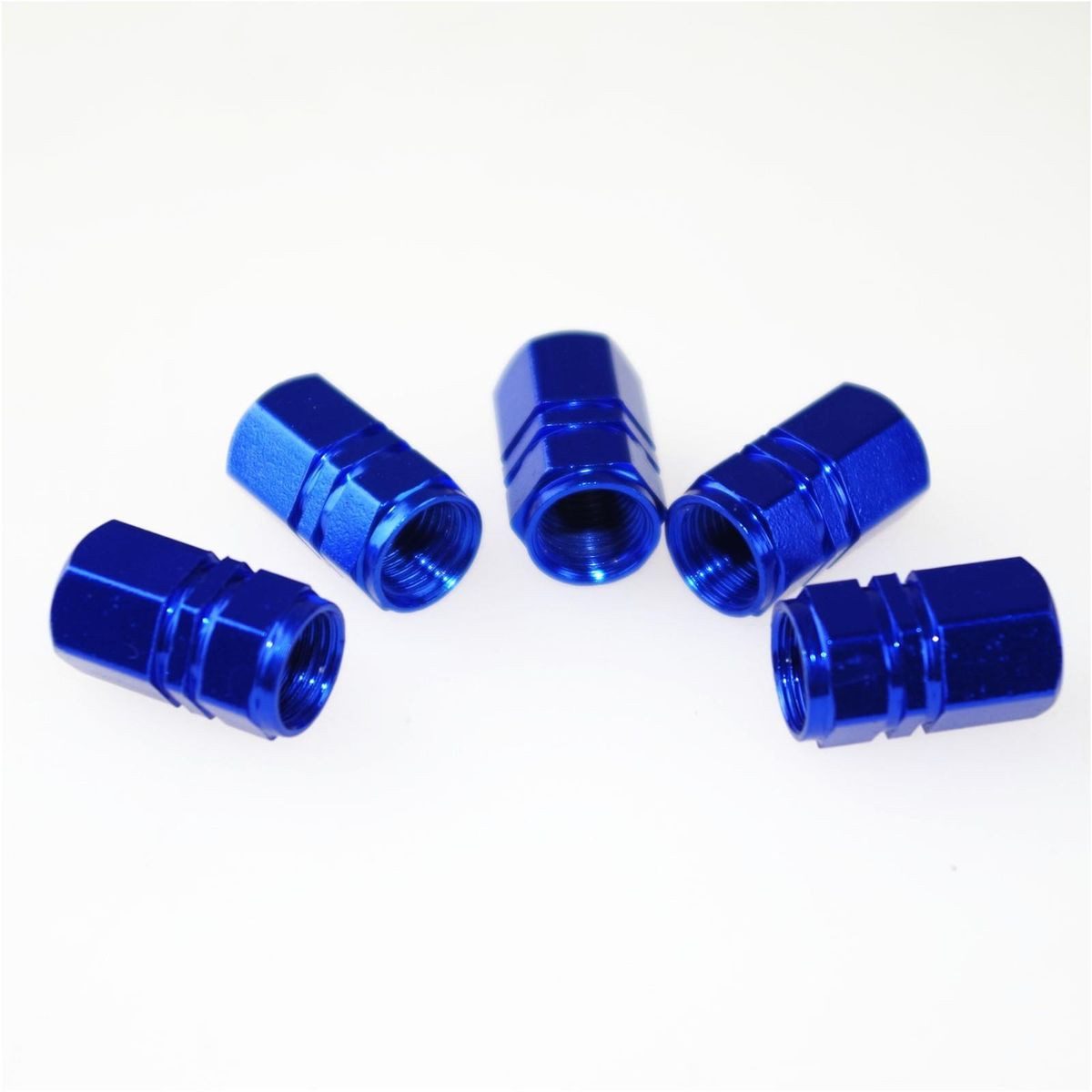 All Ride Ventilkappe Ventilkappen blau Sechskant 5 Stück aus Aluminium Ø 9 mm mit Rillen, (5-St), Standard-Gewinde