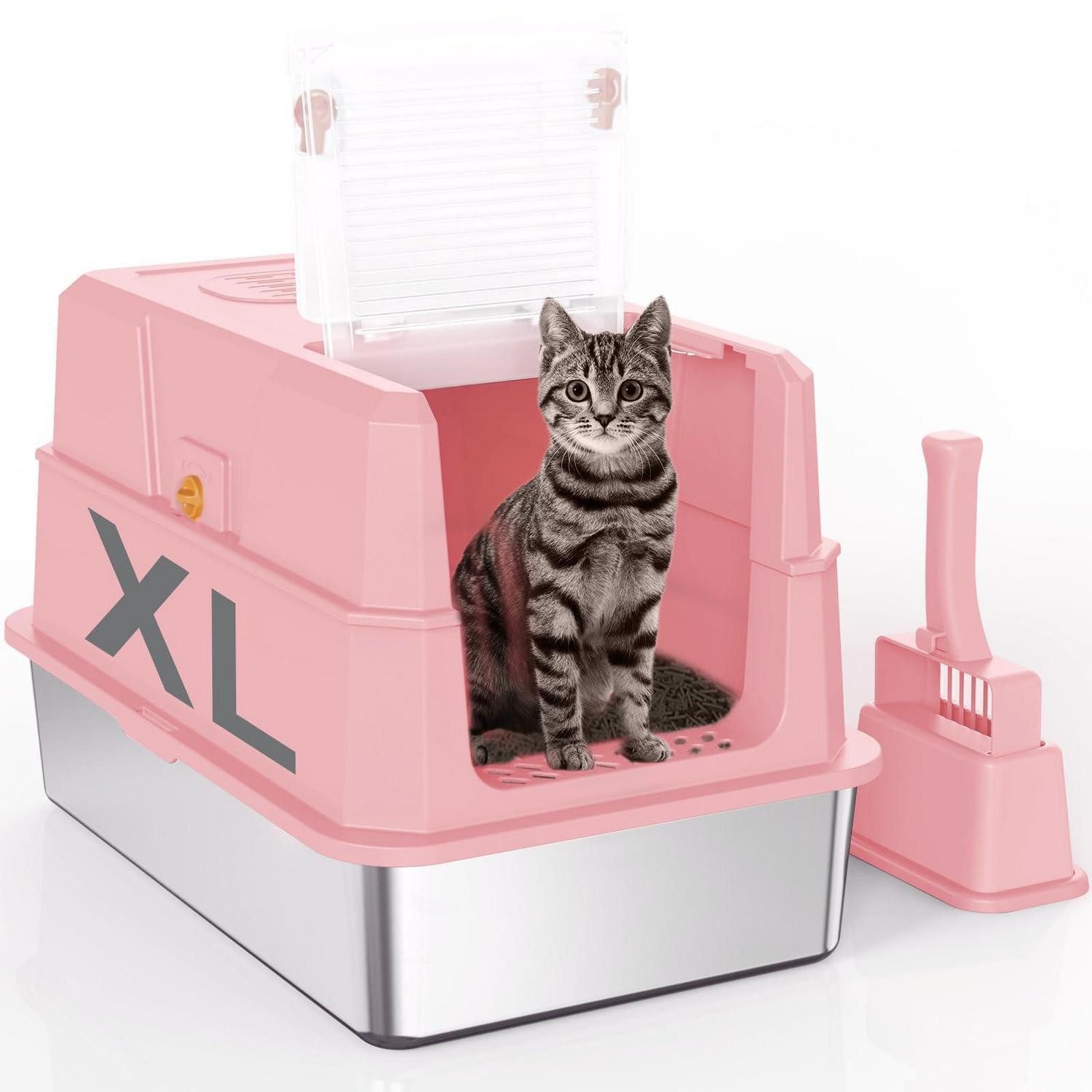 LuxusKollektion Katzentoilette Katzenklo Edelstahl XL Rosa 180° Deckel