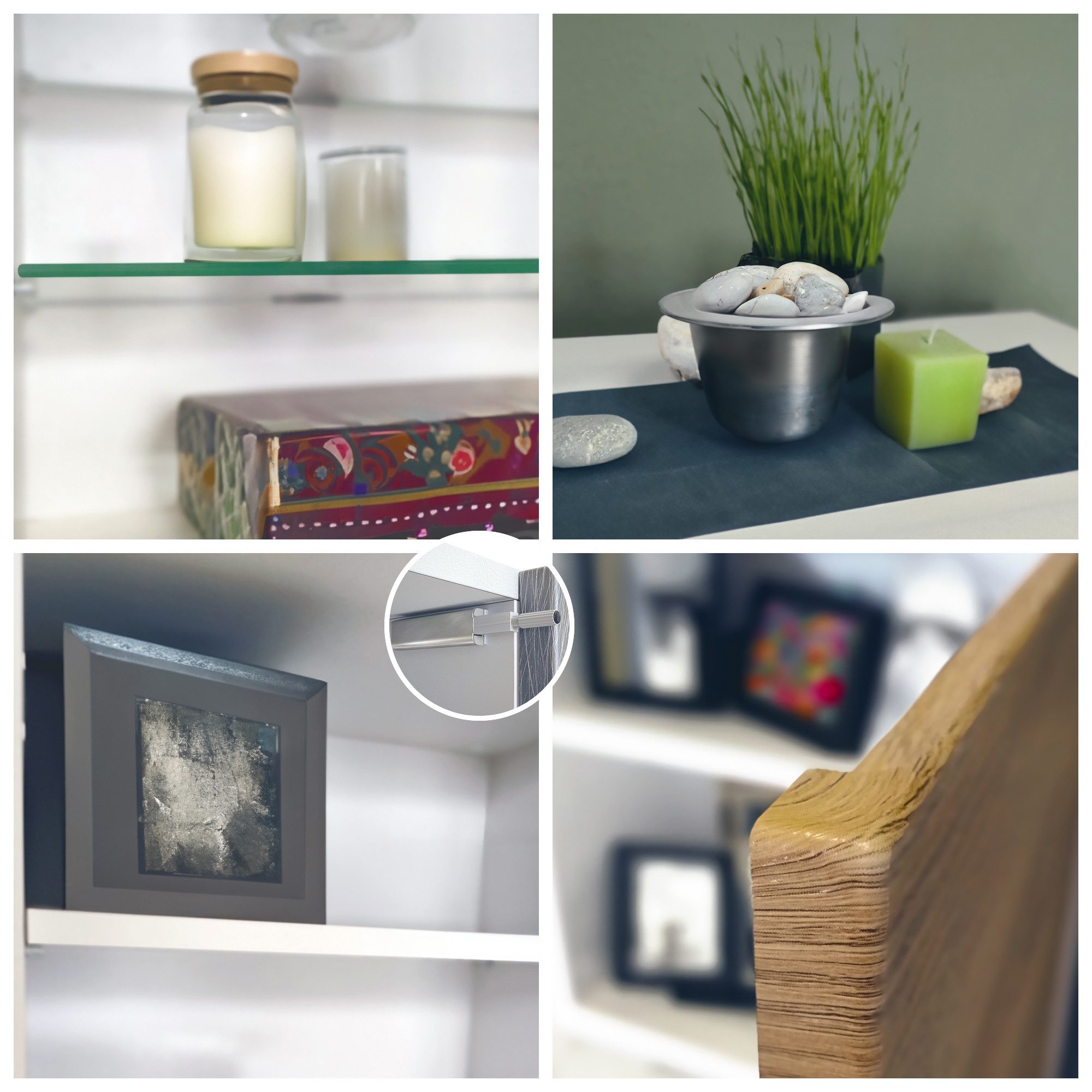 Vladon Standvitrine Granada (Vitrinenschrank, mit Glastür und Glaseinsatz) Weiß matt/Eiche Nordic (50 x 122,5 x 34,5 cm)