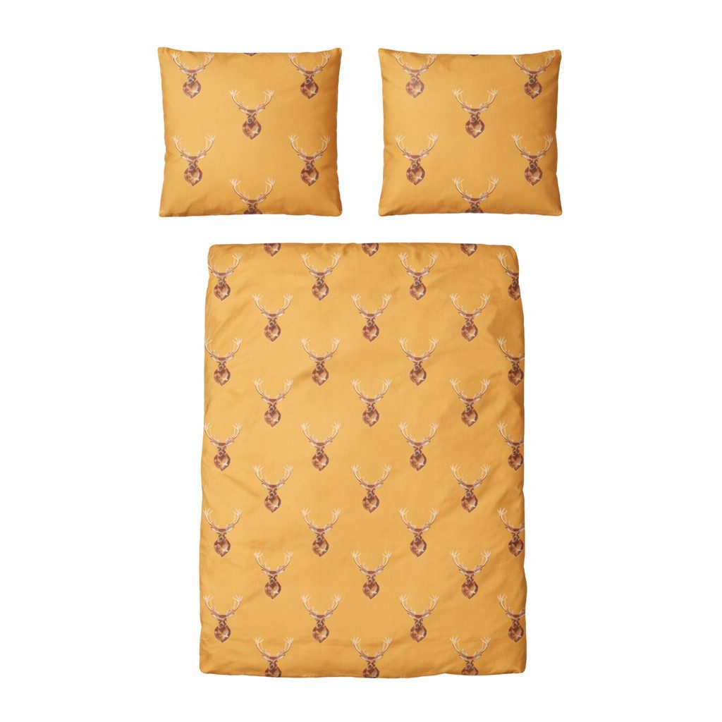 Traumschloss Bettwäsche Classic Microfaser, Flanell, 2 teilig, Hirsch, Muster, gold